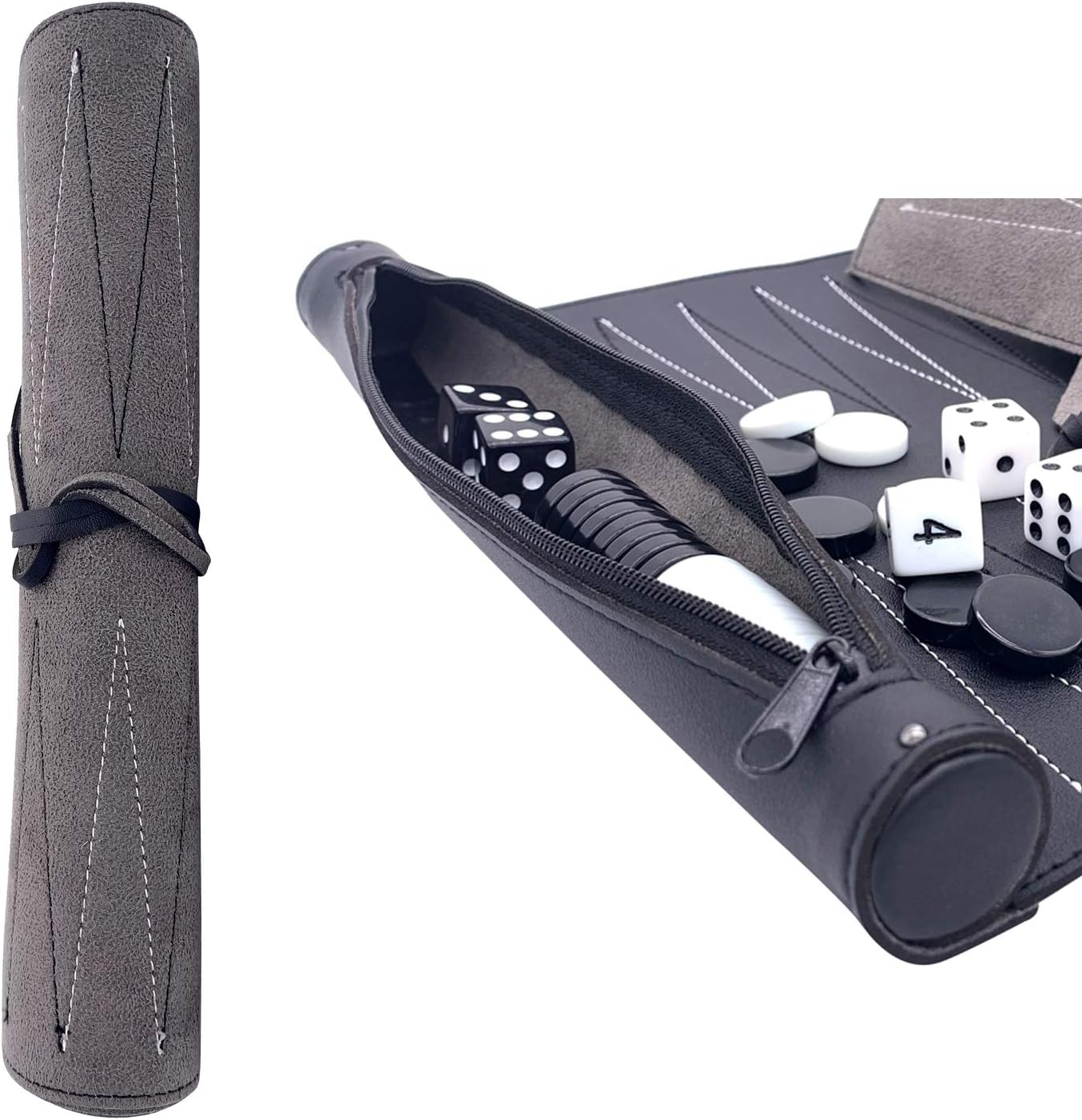 Funvalley Surperfect Backgammon Set - Premium Genuine Leather Travel Backgammon Board Game for 2 Players, Ages 8+ image number 3