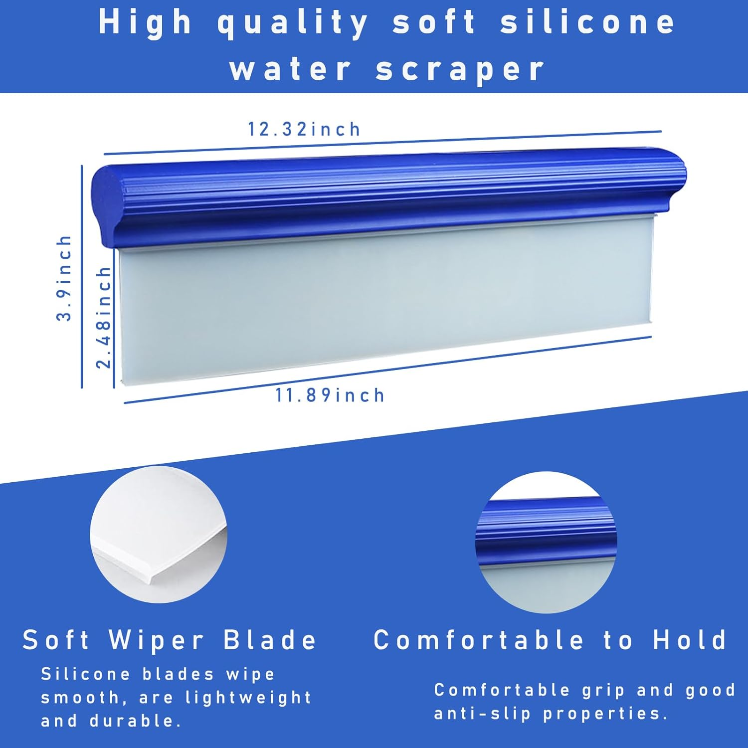 Ziciner Professional Car Handheld Blade Squeegee, 12 Inch 3-Layer Silicone T-Bar Water Blade, Universal Quick Drying Wiper, Super Flexible for Car Glass or Home Windows (White) image number 2