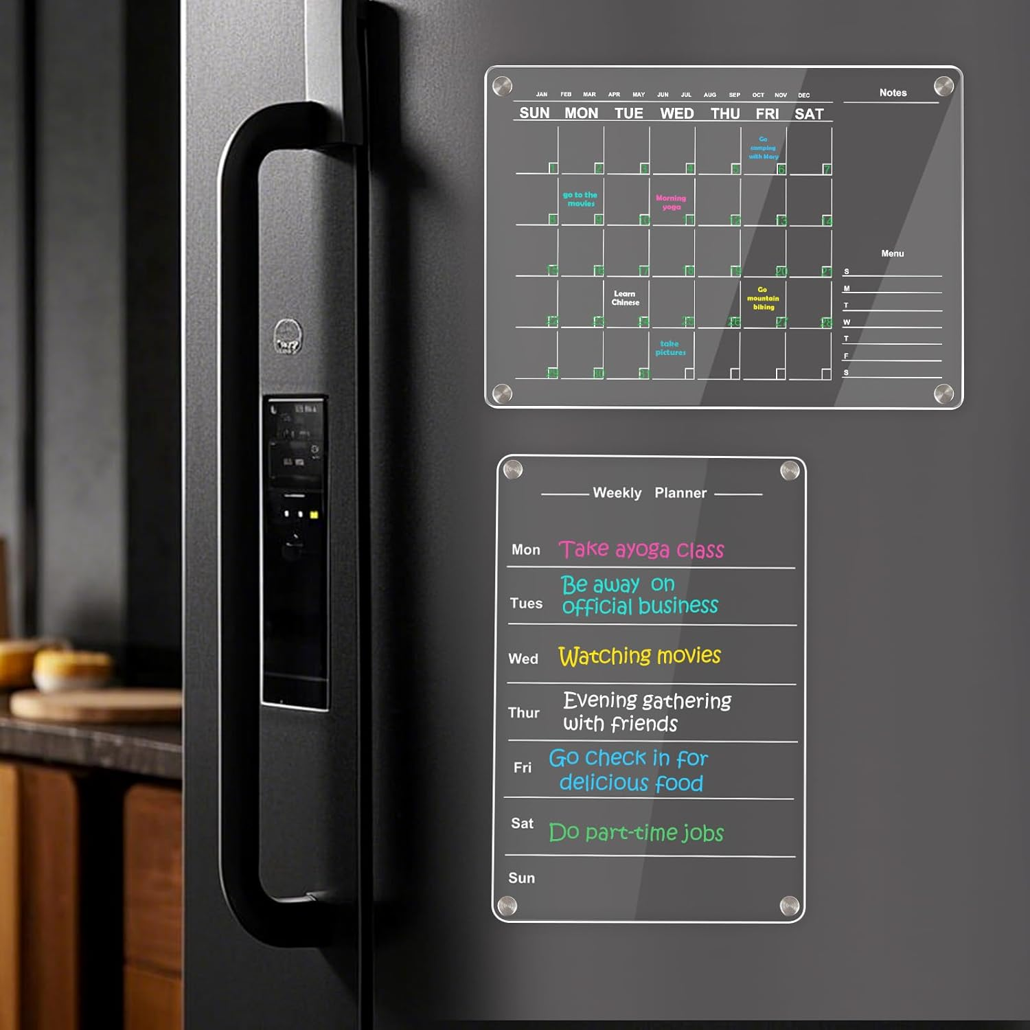 2 Magnetic Fridge Calendar 33X22Cm,Acrylic Clear Fridge Calendar Magnetic,Reusable Weekly/Monthly Planner for Family,Office,To Do List Meal Plan Board| Includes 6 Markers,Eraser and Pen Holder - 1 Magnetic Planner + 6 Markers image number 3