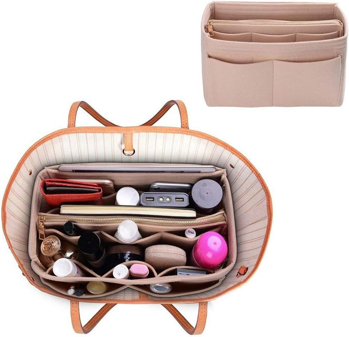 Detachable Handbag Insert Bag Makeup Organizer Bag Cosmetic Insert Organizer Multi-Pockets Portable Purse Organizer for Travel (2Pcs) image number 2