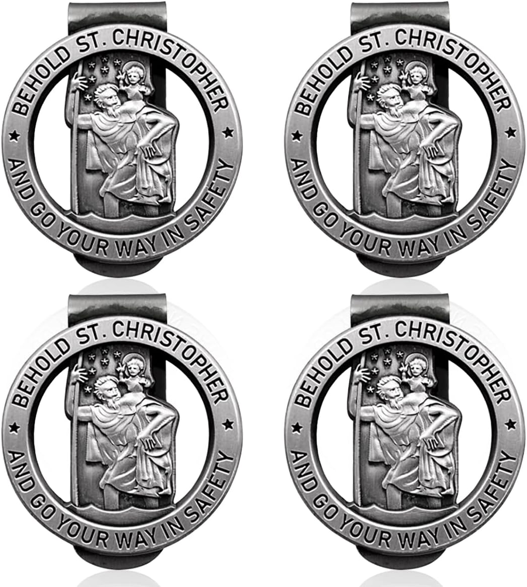 Saint Christopher Medal Visor Clip for Car, Car Visor Clip Accessories, Religious Bless Driving Safety Presents for Parents Family Friends (2PCS)