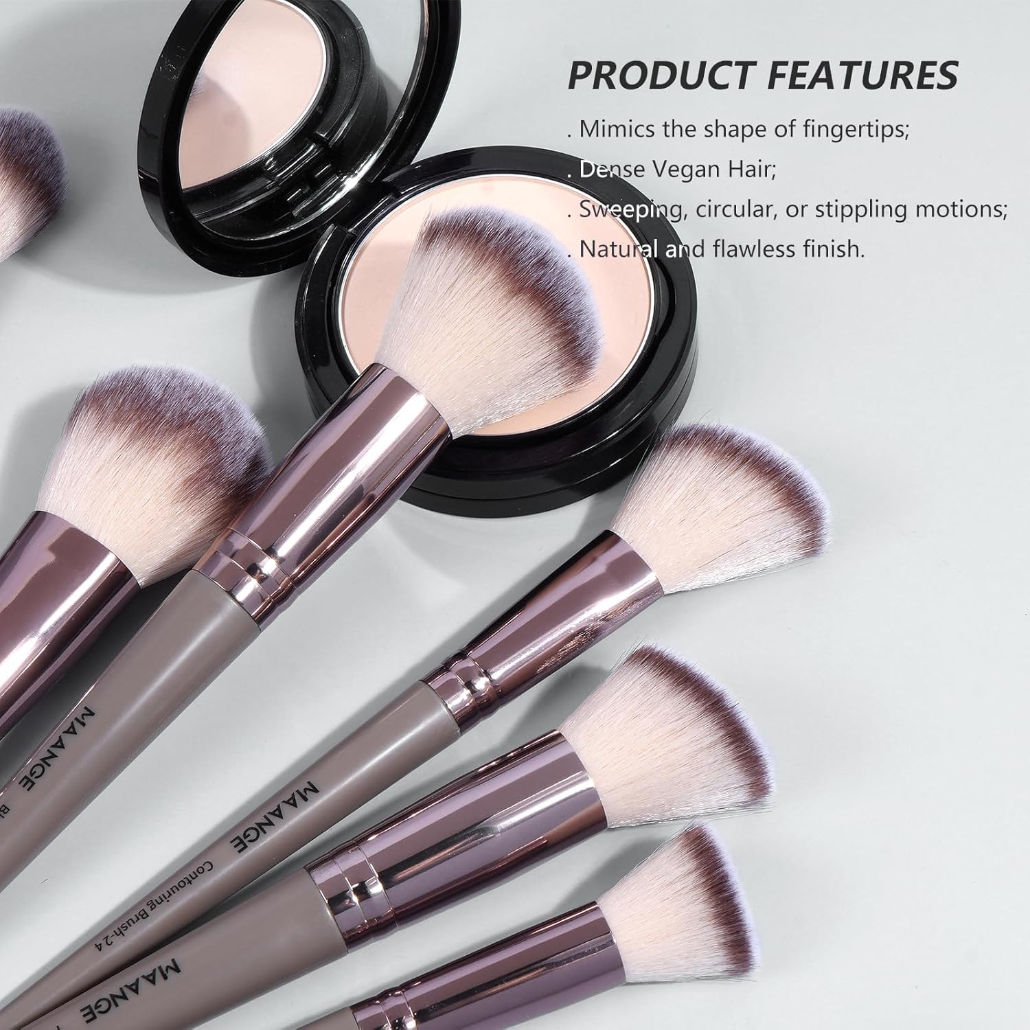 MAANGE 30 Pcs Professional Makeup Brushes with Case, Premium Synthetic Face Foundation Powder Blush Eyeshadow Blending Eye Brush Set Travel Makeup Brushes Set (Champagne) image number 4