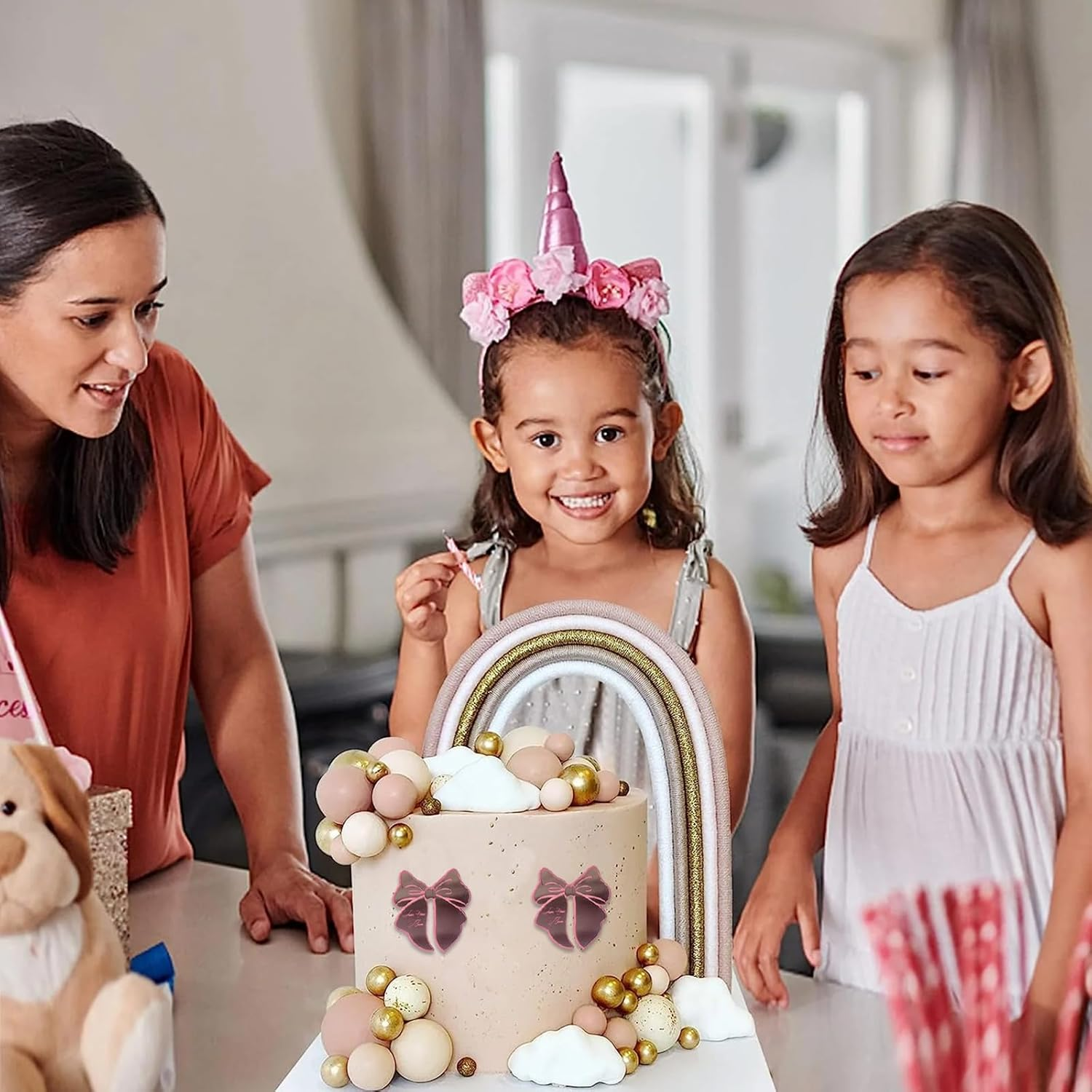 20 Pcs Bow Cupcake Toppers Cute Golden Acrylic Dessert for Children'S Birthday Wedding DIY Art Party Cake Decoration Supplies (Rose Gold) image number 2