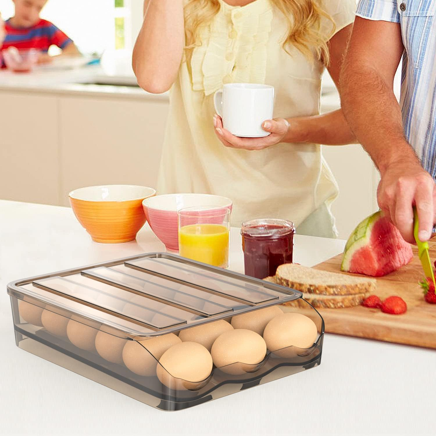 Siewl Automatic Rolling 18 Egg Fresh Storage Box for Fridge, Brown, 1 Layer, Practical, Egg Tray image number 6