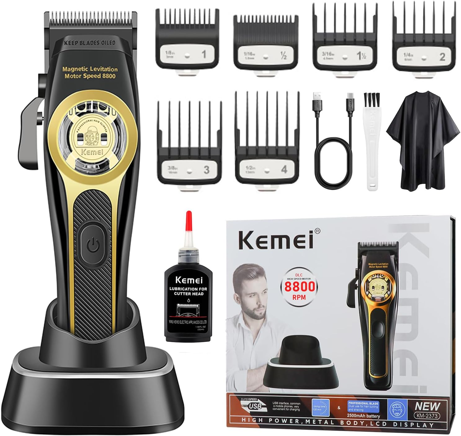 KEMEI 2373 Professional Hair Clipper for Men Maglev Brushless Motor, DLC Fading Blade, Men'S Cordless Hair Clipper Set, Adjustable DLC Blade Barber Machine image number 3