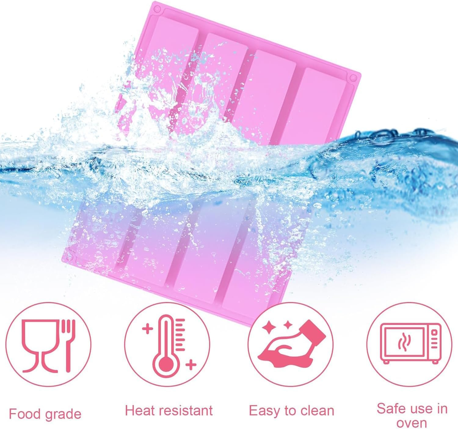 Xinghonyac 2 Pcs Large Rectangle Silicone Mould, 8-Cavity DIY Granola Bars Mold, Chocolate Mould, Cereal Bar Molds for Chocolate Truffle Bread Brownie Cornbread Cheesecake Butter Soap (Purple) image number 5