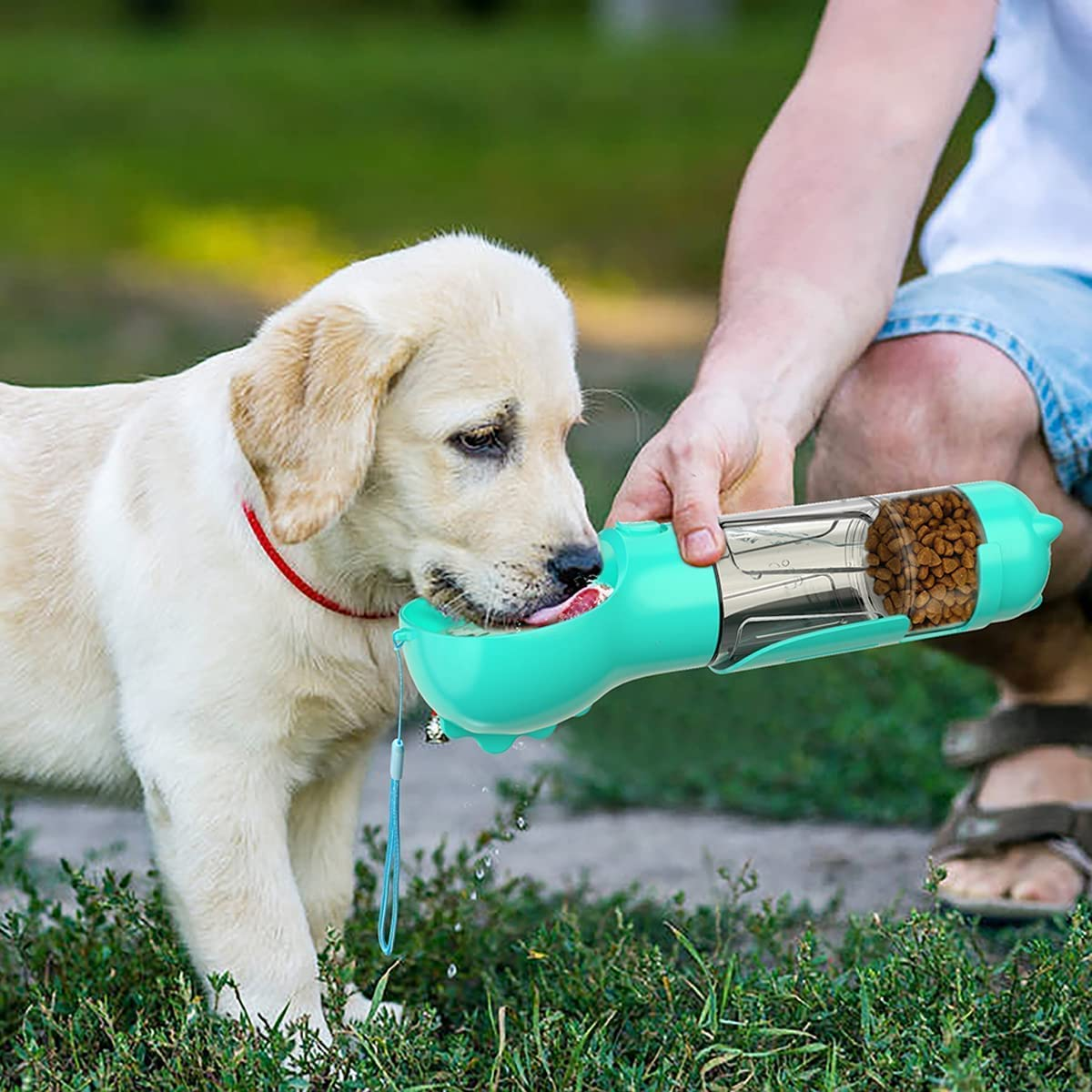 Dog Water Bottle 4 in 1 Portable Pet Water Bowl Dispenser with Dog Whistle, Pet Travel 10OZ (300ML) Water Cup with Food Container, Poop Collection Shovel, Garbage Bag for Dogs Cats Walking and Travel image number 3