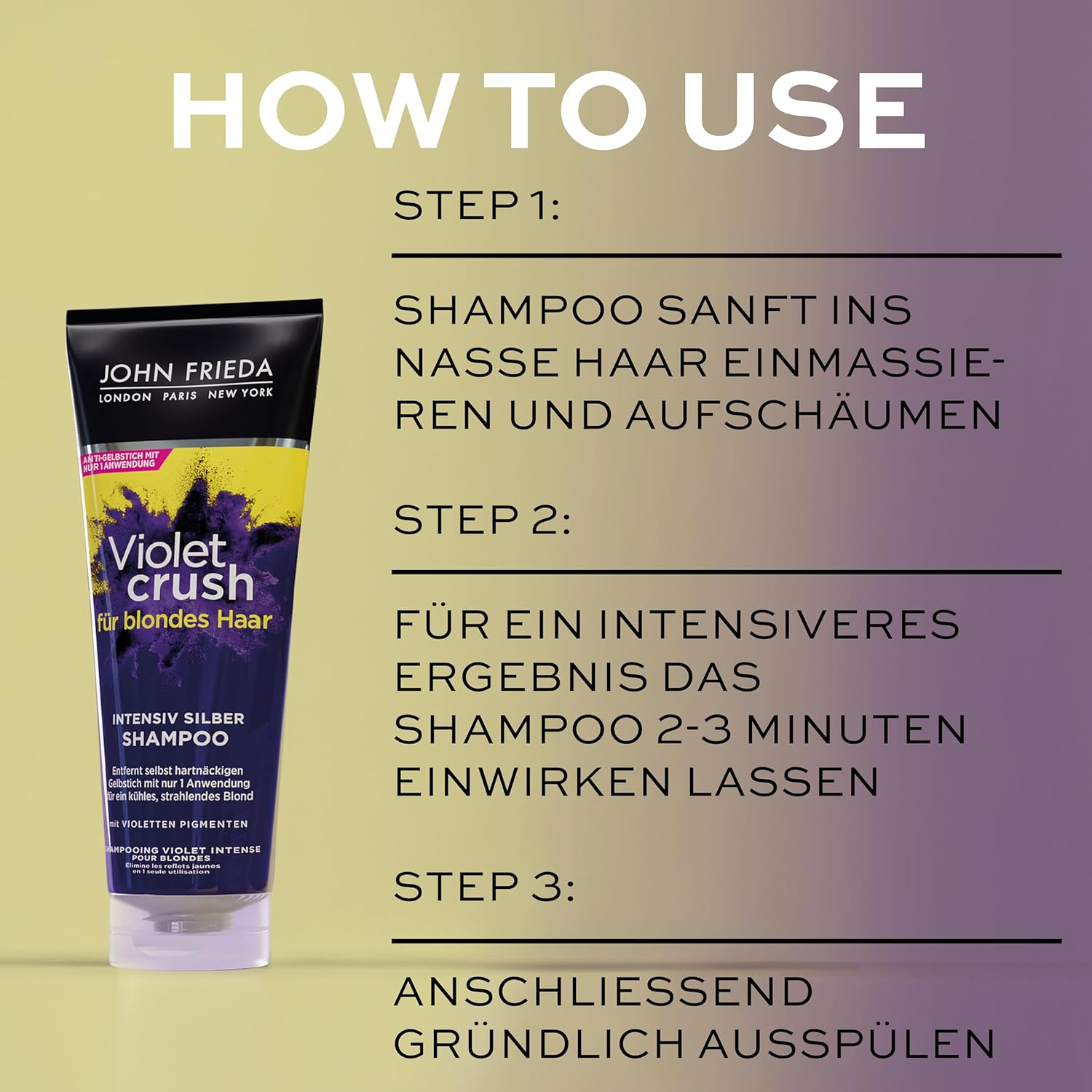 John Frieda Violet Crush Intensive Silver Shampoo - Anti-Yellowing - Also against Orange Tones - with Purple Pigments 250Ml image number 1