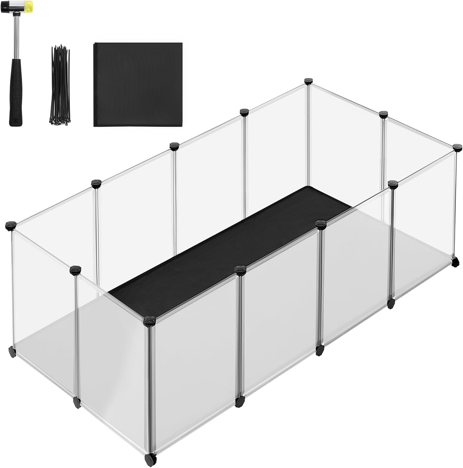 SONGMICS Pet Playpen with Waterproof and Removable Floor and Mat, Small Animal Fence, for Hamsters, Rabbits, Hedgehogs, Guinea Pigs, 143 X 73 X 46 Cm, White LPC012W01 image number 2