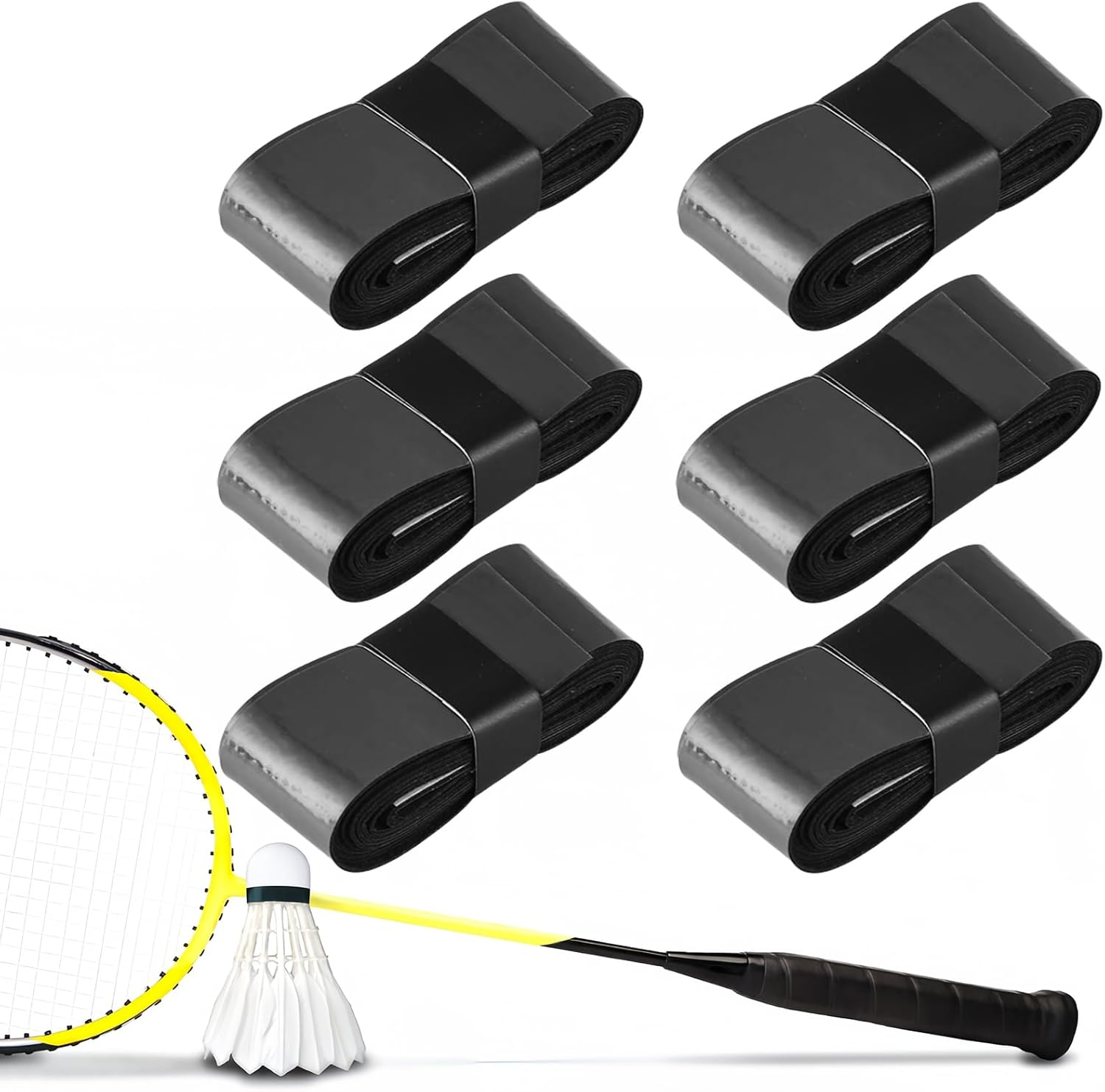 6 Pcs Tennis Racket Grip Tape, Compatible with Badminton Grip Tape, Wrap Your Racquet for High Performance Comfort for anti Slip and Absorbent Grip (6 Grips, Black) image number 5