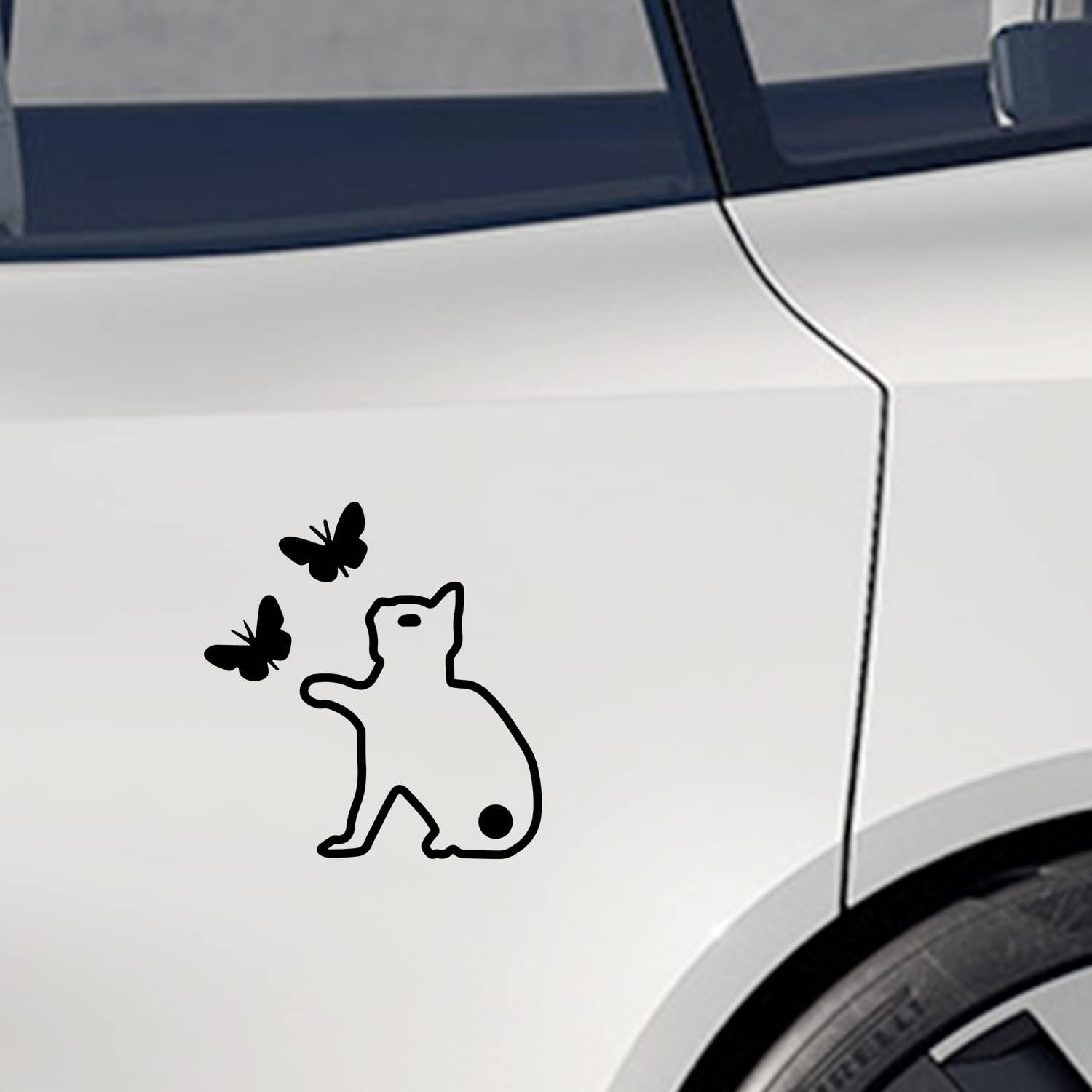 Cute Dog and Cat Rear Wiper Sticker, Nouiroy Funny Puppy and Kitten Waving Tail Decal Stickers Car Rear Window Docoration 3D Art Decal Back Windshield Vinyl Sticker for SUV Rear Wiper (Cat Butterfly Colorful) image number 5
