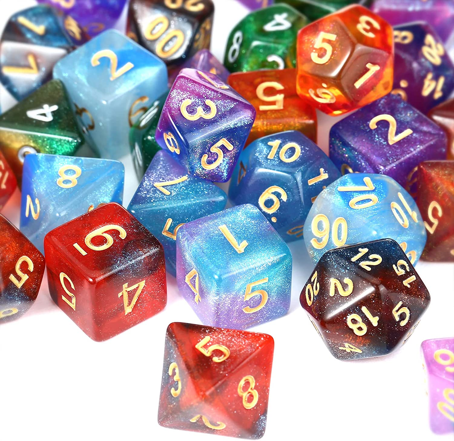 GWHOLE 42 PCS (6 Sets) Polyhedral Dice Set with Gold Pattern Drawstring Pouches for Dungeons and Dragons Table Game Dice for D&D, DND, GRP with Black Pouch, 6 Colors image number 2