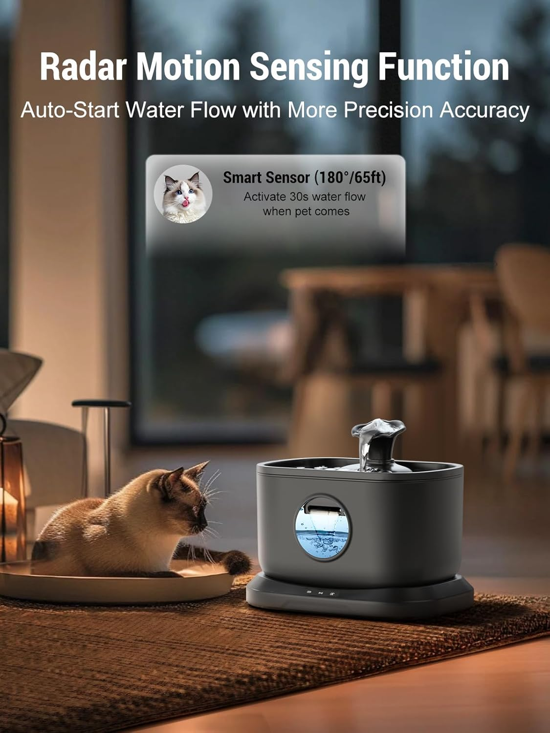 Wireless Cat Water Fountain + 4X 7-Layer Filters, Radar Sensor, Auto Shut-Off, 2.5L/84Oz Battery Operated Cat Water Fountains Cordless with Docking, Pet Water Dispenser for Cats Indoor Outdoor image number 4