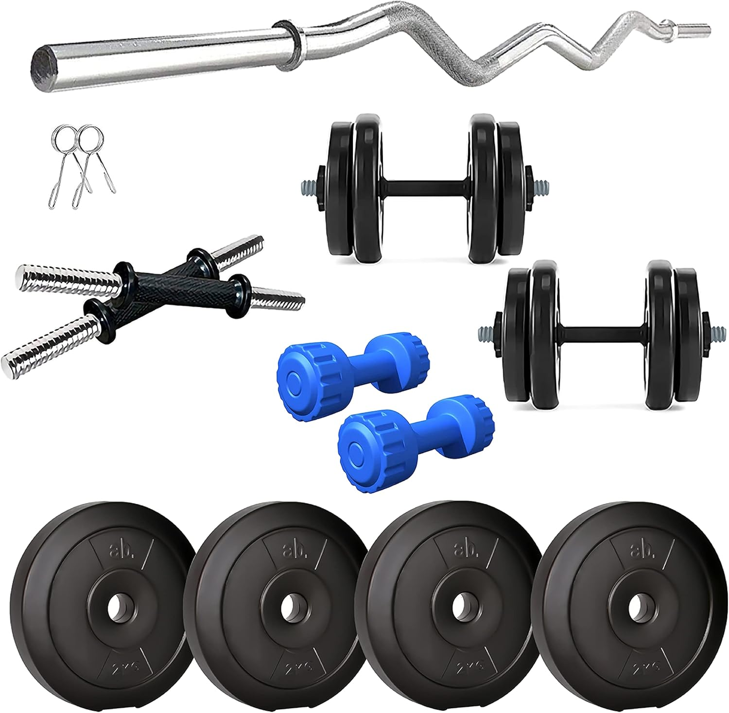 Anythingbasic PVC 8 Kg Home Gym Set with 1 Kg Blue Dumbbells Pair | Black | Material : Iron, PVC, Sand and Cement | Combo Has 3 Feet Curl Iron Rod, One Pair of Dumbbell Rods | for Men and Women image number 3