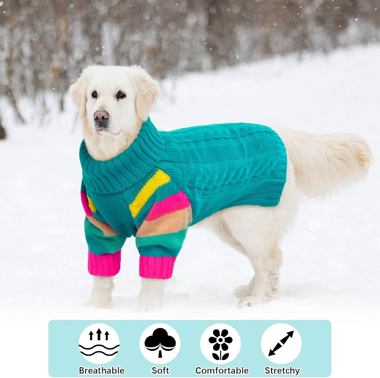 OUOBOB XXL Dog Sweaters Stretchy, Turtleneck Knit Sweater for Extra Large Dogs, Sweaters for Large Size Dogs, Warm Christmas Big Dog Sweater Golden Retriever, Labrador, Rottweiler (Green XXL) image number 6