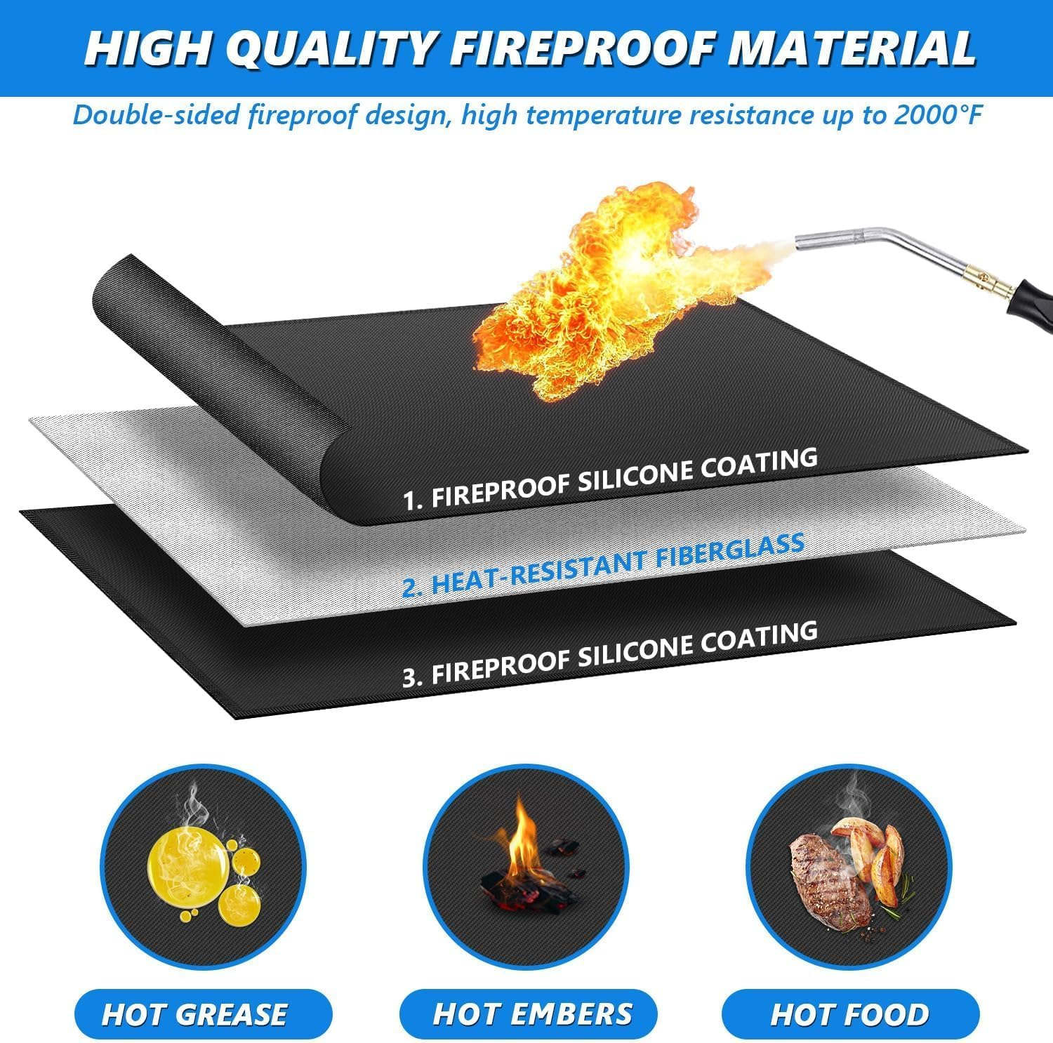 165 * 99 Cm under Grill Mats for Outdoor Grill, Oil and Waterproof, Double-Sided Fireproof Mat Fire Pit Mat Fireplace Mat Outdoor BBQ Mat for Protecting Deck and Lawn image number 5