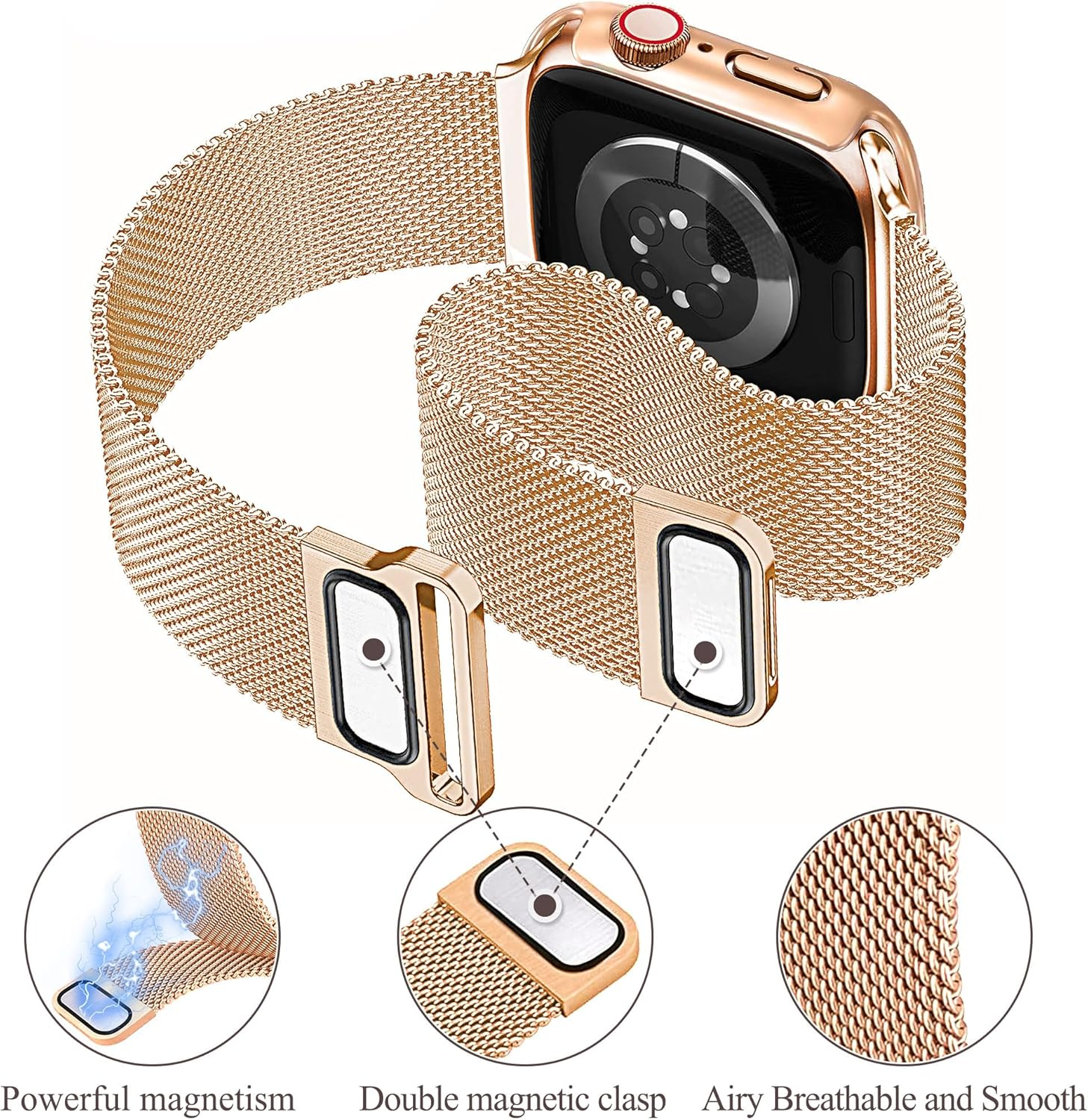 Ocaer Compatible with Apple Watch Bands with Case 40Mm 41Mm 42Mm 44Mm 45Mm 46Mm, Metal Magnetic Band with Screen Protector for Iwatch Series 11 10 9 8 7 6 5 4 SE 3 2 1,Stainless Steel Milanese Loop image number 4