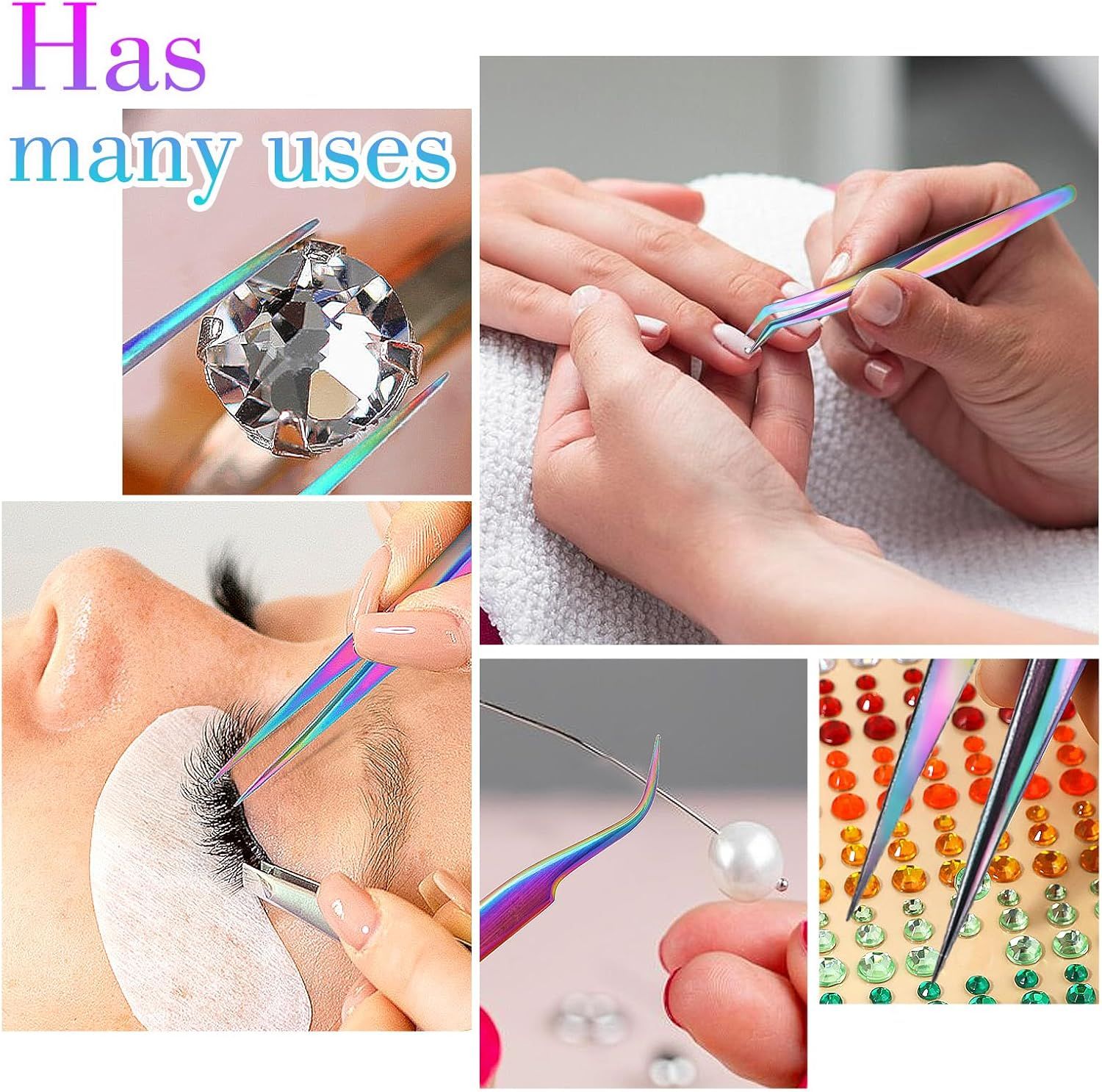 Teaaha 2 PCS Jewelry Tweezers Styles Stainless Curved Rainbow Tweezer Craft Professional Precision Tweezers for Eyelash Extension DIY Craft Jewelry Making Sticker Picking image number 2