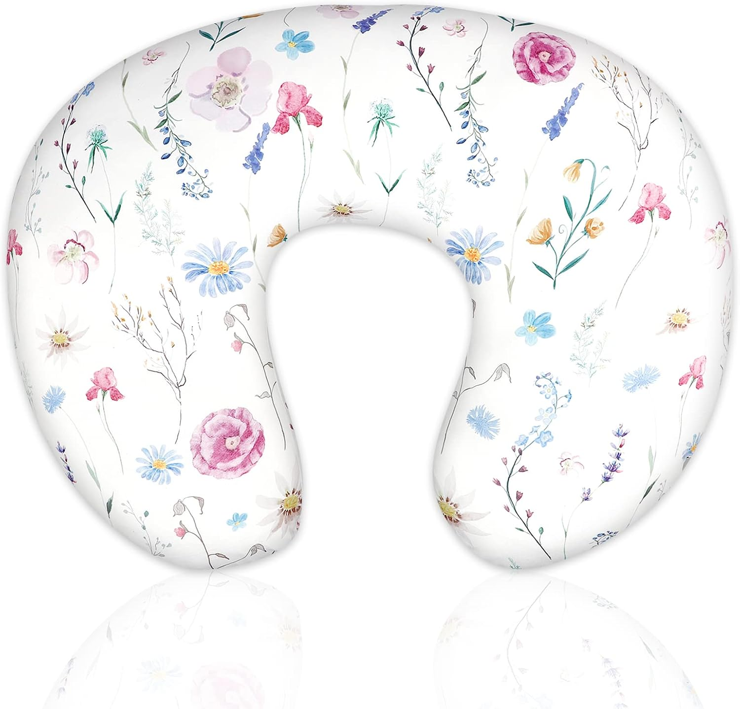 Nursing Pillow Cover Breastfeeding Pillow Slipcover for Moms Soft Breathable Organic Knit Fabric Newborn Infant Feeding Pillow Covers for Baby Girl Boy, Floral