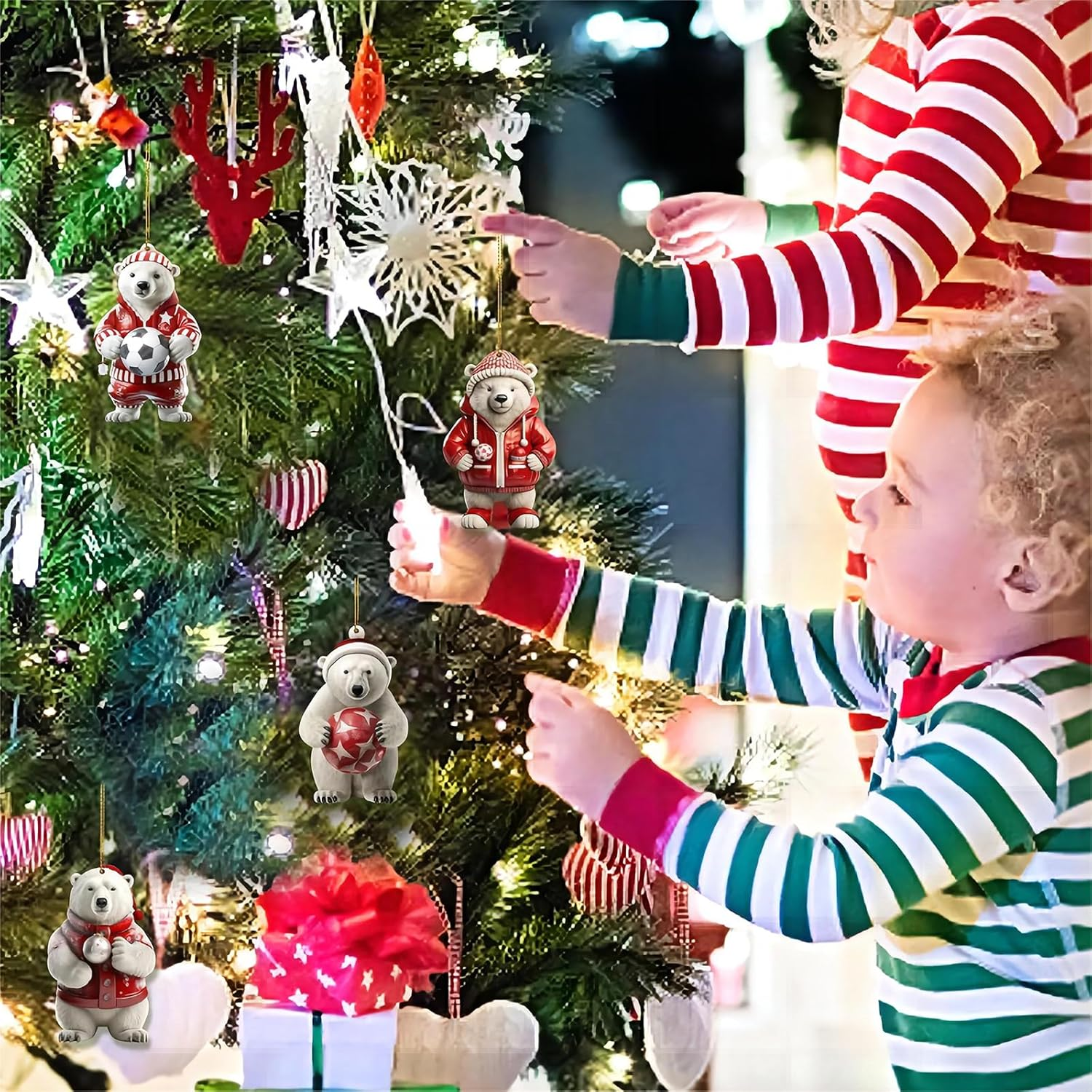 Falafoty Polar Bear Ornament, 4-Piece Acrylic Christmas Pendant Set, Multi-Colored, Hanging Decoration for Christmas Tree, Home, or Gifts image number 3