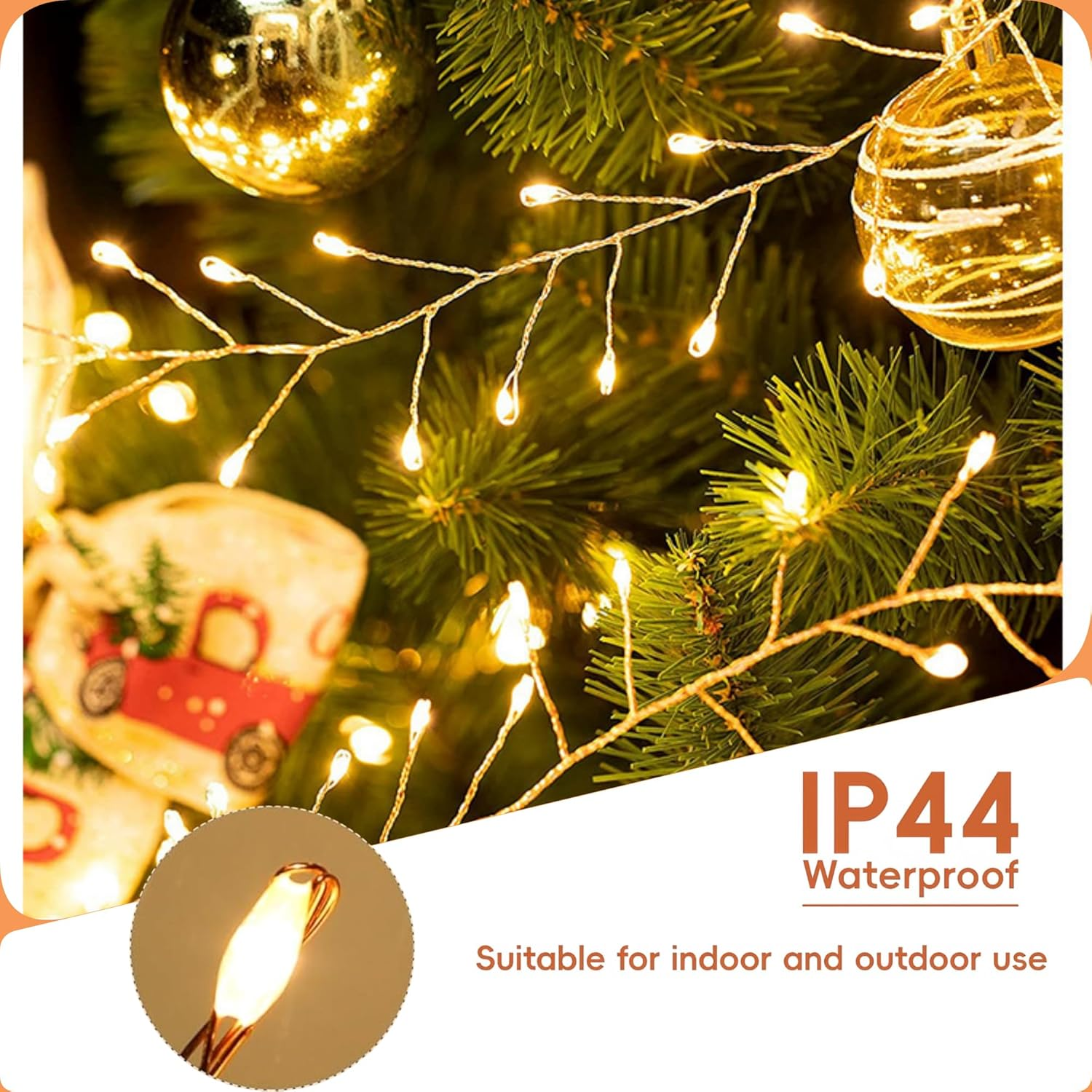 Clearhill 2Pack USB Fairy Lights with Remote Control, 20Ft/6M 200LED Color Firecracker Cluster Lights, 8 Modes, Waterproof Copper Wire String Lights for Bedroom, Wedding, DIY, Garden Decor image number 7