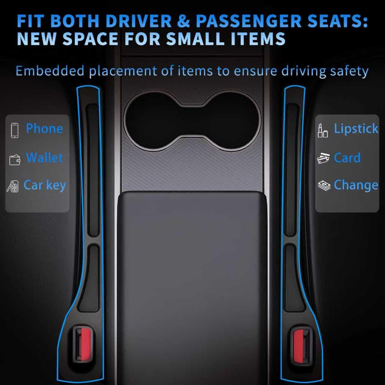 Upgraded 2Pcs Car Seat Gap Filler with 4 Headrest Hooks, Universal Fit Side Gap Filler for Car, SUV, 4WD | Car Accessories Interior Organiser for Phone, Keys-Stops Items Falling into Gap Seat Console image number 5