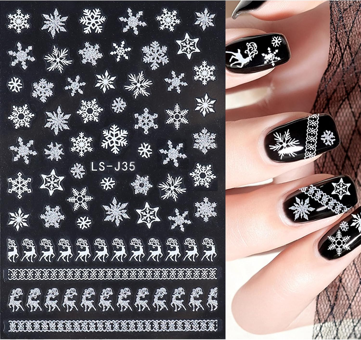 Nail Stickers Christmas Snowflakes 6 Sheets Nail Art Stickers Self-Adhesive Nail Stickers and 1 Tweezers Winter Elk Snowflake Gold Silver Glitter Decoration Stickers Nail Design Accessories Set E - Set F image number 7