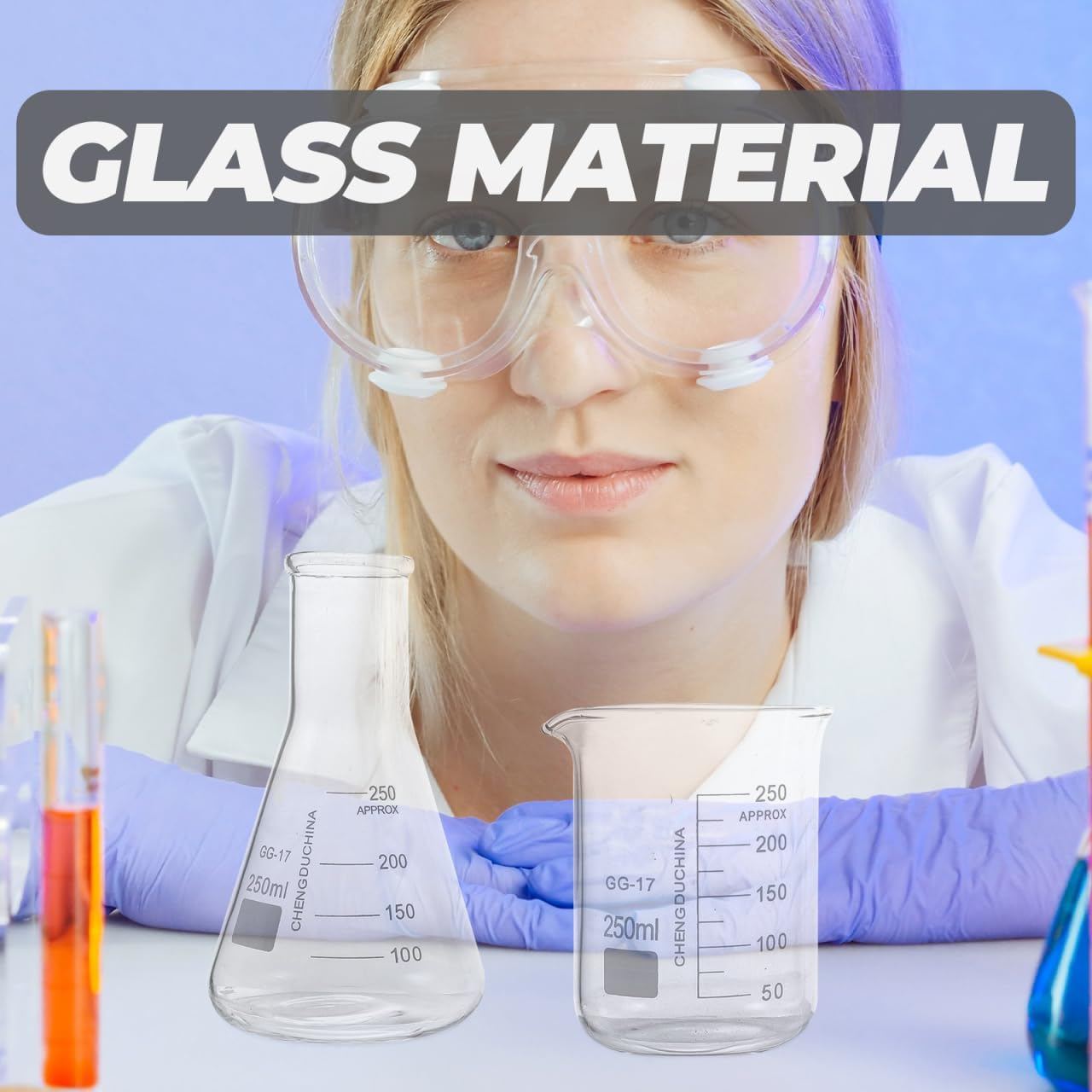 Baluue 9Pcs Set Chemistry Beaker Set Graduated Cylinder Measuring Cup Conical Flask High Durability Glass for Science Experiment image number 3