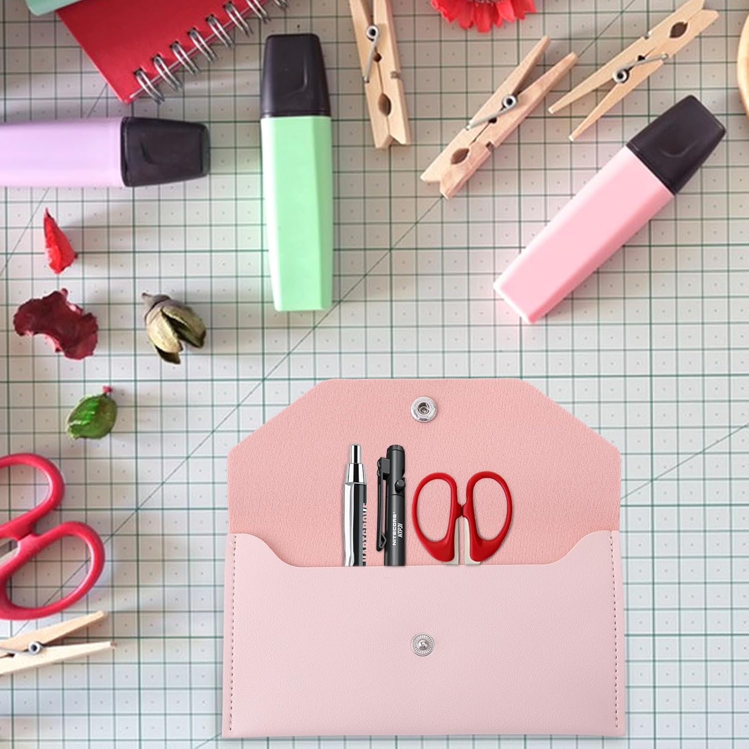 Teaaha Cash Wallet Genuine Leather Money Stuffing Wallet Organiser Reusable Budget Envelope Wallet Retro Clutch Wallet for Men Women Cash Check Billing, Minimalist Design, Pink, Modern image number 2