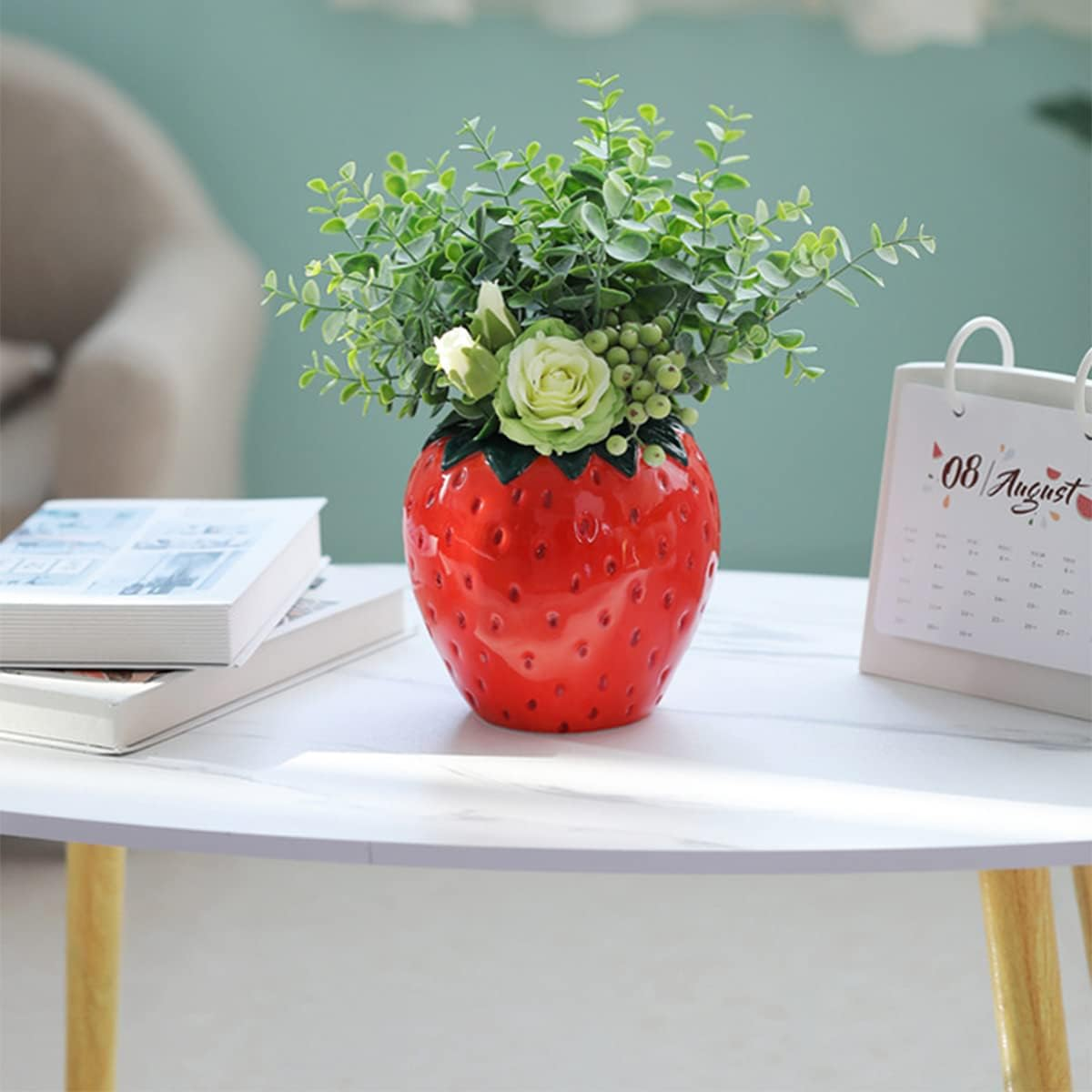 Ceramic Vases Strawberry Decorative Flower Vase Strawberry Table Vase for Pampas Grass Flowers Dried Flowers Modern Vases for Table Decoration Wedding Tulip Vase 15 X 15 X 15 Cm image number 2