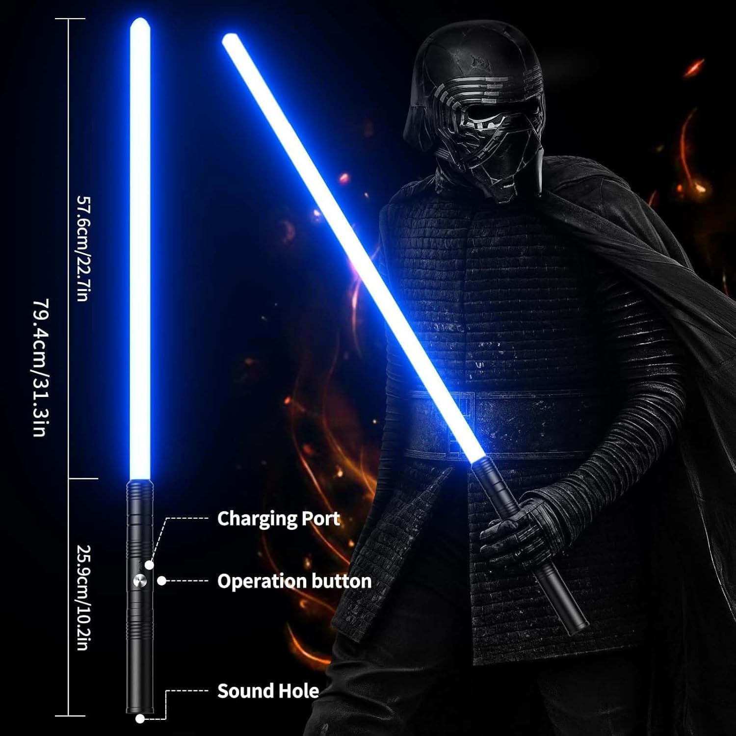 Lightsaber Use Rechargeable Metal Hit 7 Colors with Sounds Effect, Toys for Boys Girls for Dueling Light Saber Cosplay (78Cm/Black) image number 4