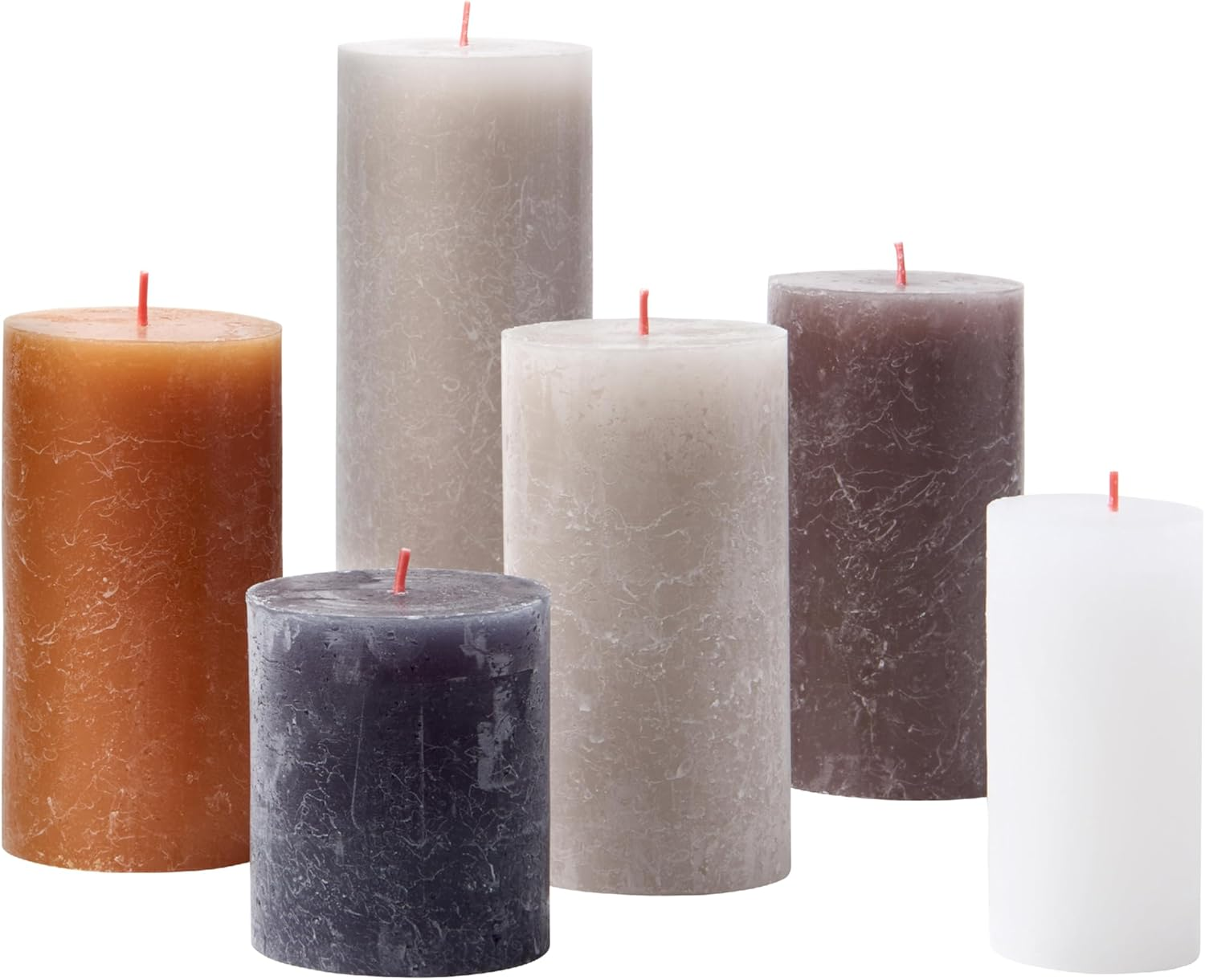 Bolsius Rustic Pillar Candles - Gift Set of 6 - Nature - Decorative Household Candles - Length Burning Time - Unscented - Natural Plant Wax - without Palm Oil