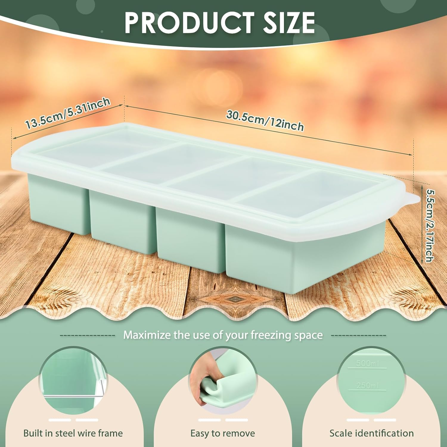 2/4 Cup Silicone Freezer Tray, Large Capacity Leak Proof Soup Freezer Container Molds, Easy to Clean Silicone Soup Portion Tray, Silicone Mold for Soup and Food Storage (4 Frames)