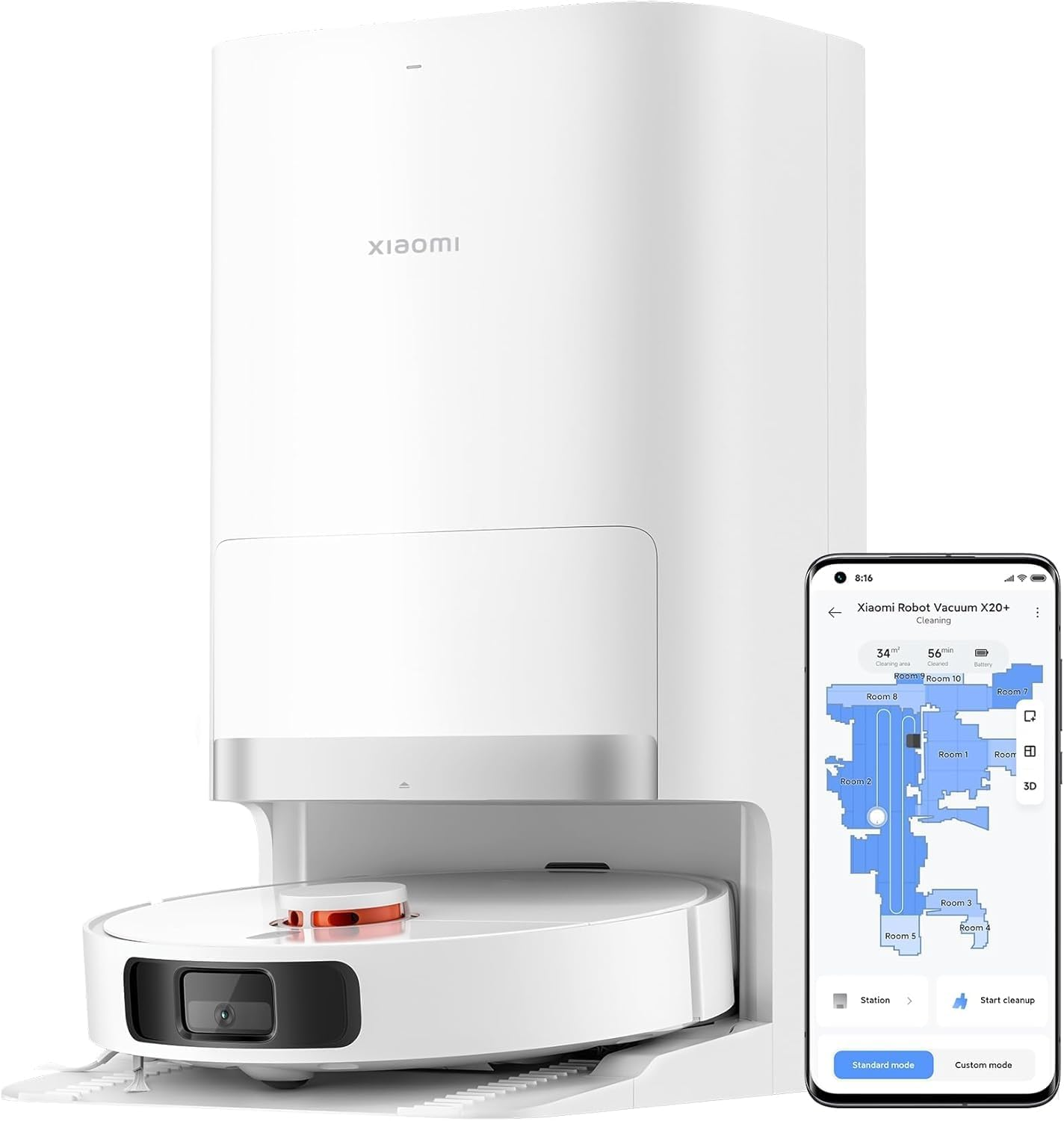 Xiaomi Robot Vacuum X20+ with All-In-One Smart Base Station 6000Pa Suction Power, LDS Laser Navigation, Voice Control, Wet & Dry 4L White (AU Version) image number 4