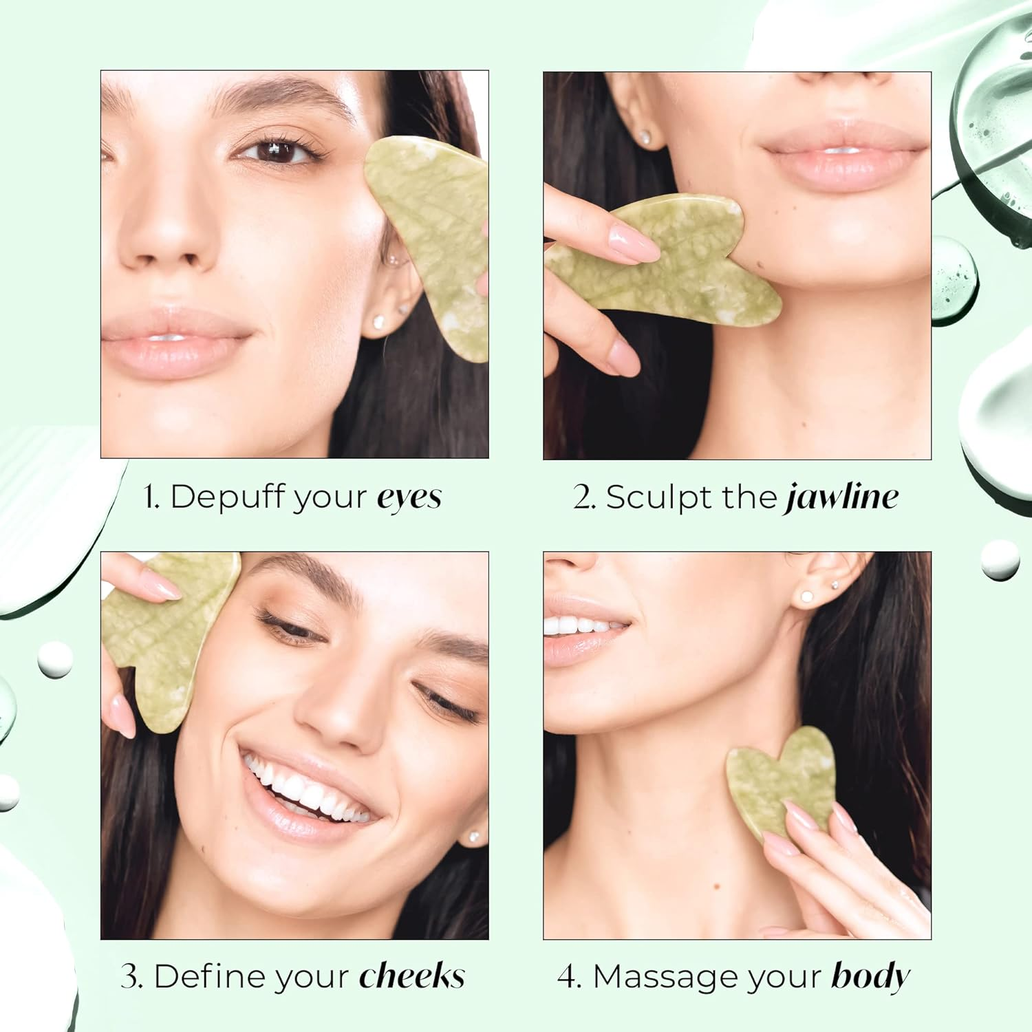 Plantifique Gua Sha Facial Tools by - anti Aging Guasha Massage Tool - Jawline Sculptor - Guasha Tool for Face - Face Sculpting Tool for Your Skincare Routine - Jade Gua Sha image number 5