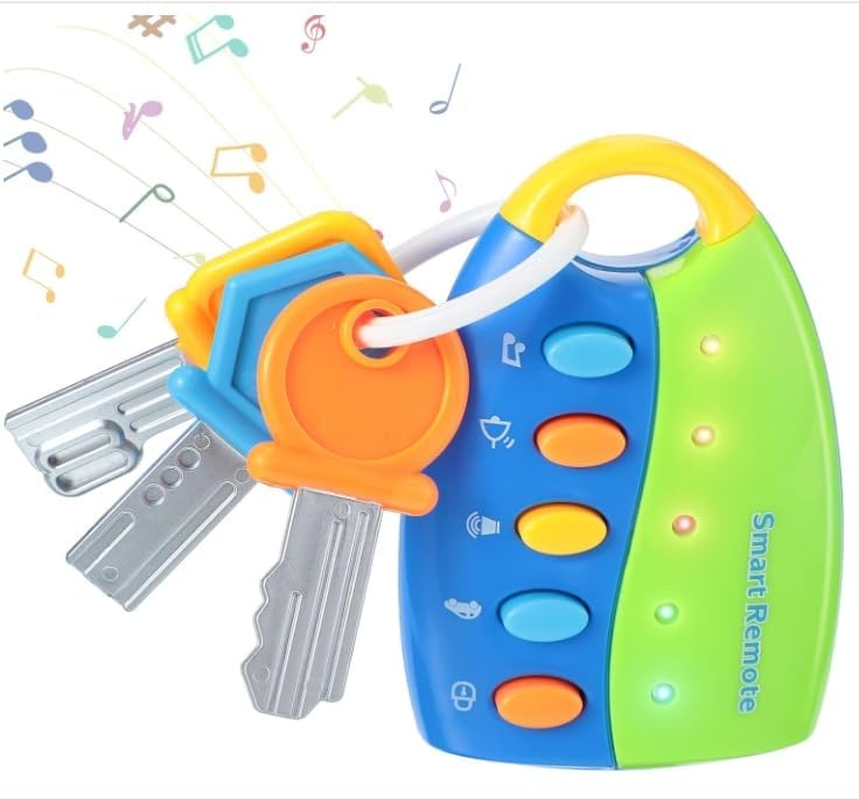 Musical Smart Remote Key Toy Set with Sound and Lights - Baby Colorful Remote Pretend Car Keys (Pink)