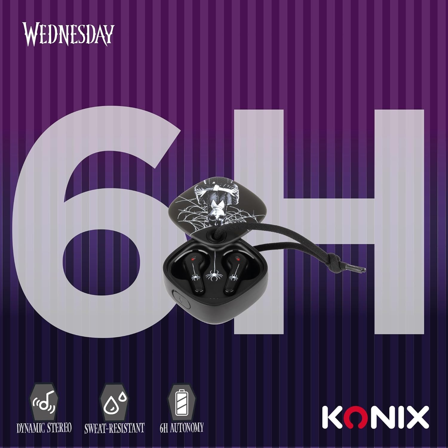 Konix Wednesday Drahtlose Kopfh&ouml;rer F&uuml;r Smartphones Und Tablets - Akkulaufzeit 6 Std. + 22 Std. Geh&auml;use - Wasserdicht IPX4 - Bluetooth - Schwarz image number 3
