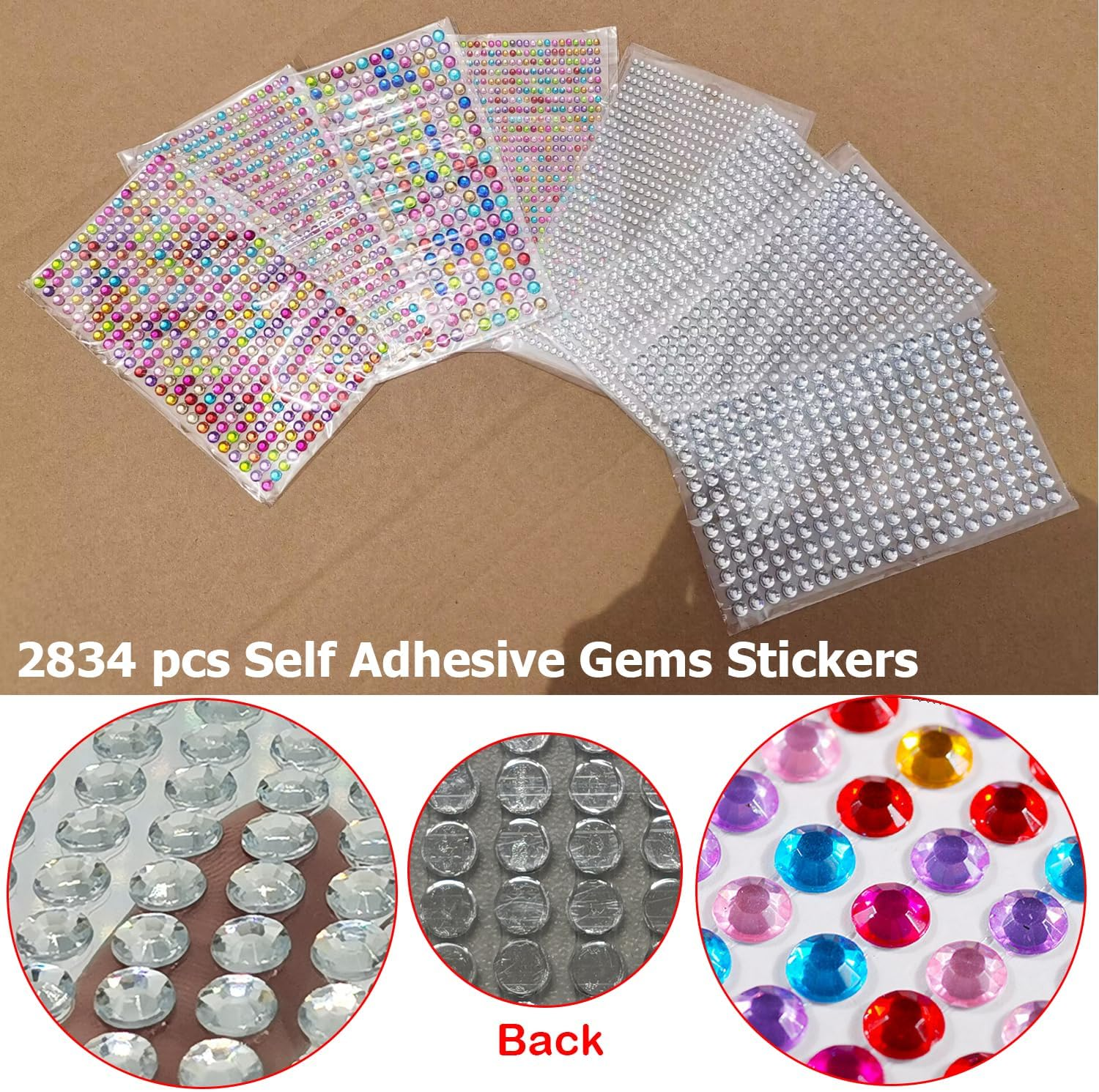Taicols Rhinestone Sticker Self-Adhesive Jewels Sticker, 2834 Pcs Self Adhesive Gems Stickers, Crystal Gem Flat Back Stickers Adhesive Half for Makeup DIY Nail Earrings Phone Case(Diamond-White) image number 6