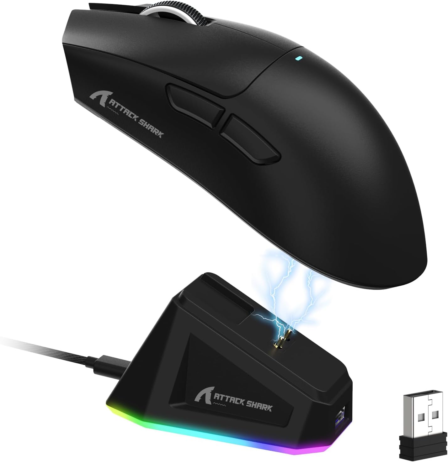 Lexonelec X ATTACK SHARK X11 Wireless Gaming Mouse with RGB Magnetic Charging Dock, Pixart PAW3311 Sensor, Lightweight 59G Tri-Mode Gaming Mouse, Wired/2.4G/Bt, up to 22K DPI for Pc/Mac-Red
