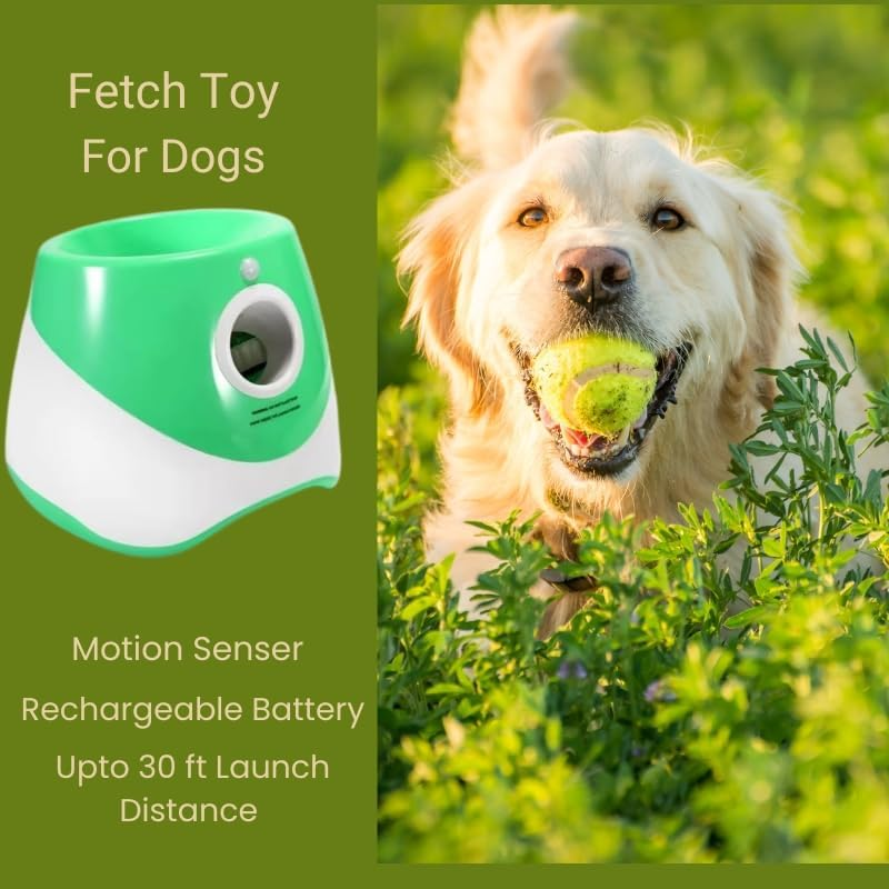 Auto Fetch Toy for Dogs | Rechargeable Battery - Upto 30Ft Launch Distance & Motion Senser | Green Color Interactive Ball Fetch Throw Machine with 6 Tennis Balls image number 2