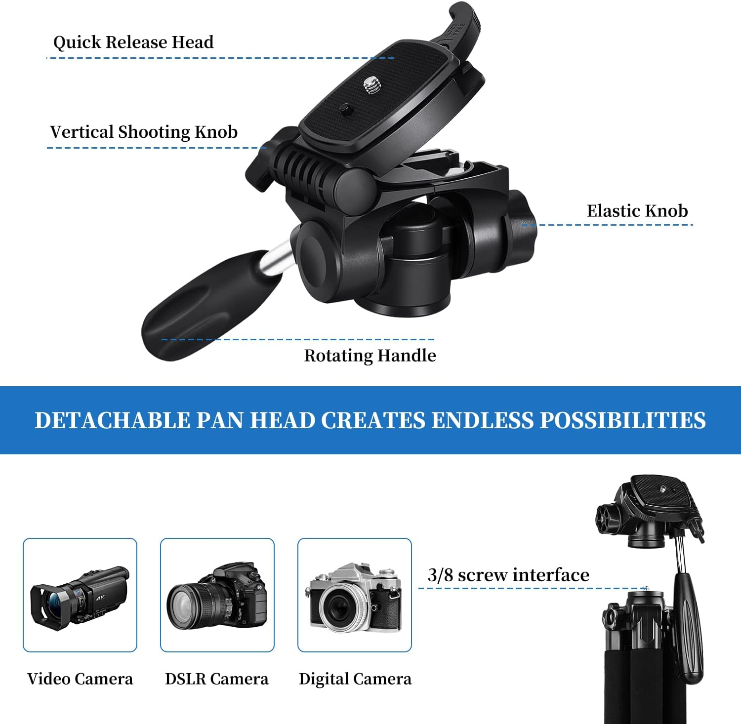 JOILCAN Camera Tripod for Canon Nikon, 74" Lightweight DSLR Tripod Camera Stand with Detachable Head and Universal Phone Mount, Reinforced Aluminum Tall Tripod for Vlog Live Streaming Max Load 14LB image number 7