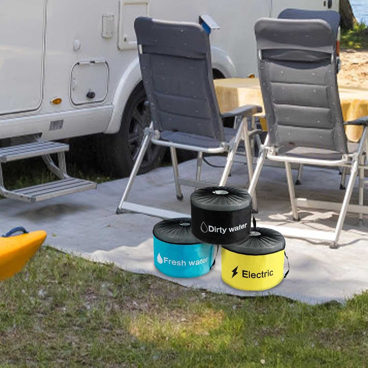 Fxvhojq 3/4Pcs RV Hose Storage Bags with Mesh Top Waterproof RV Utility Bag Multifunctional RV Accessories Storage Bags with Straps Large Sewer Hose Bag for Fresh/Black Water Hoses Electrical Cords - Black+Blue+Yellow+Green image number 5