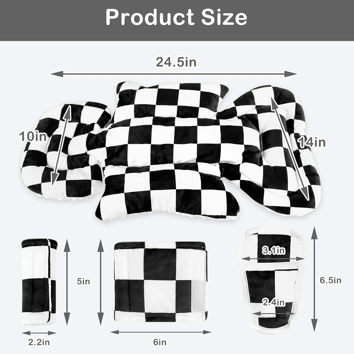 DILIMI Infant Car Seat Insert, Baby Car Seat Head Support with 3 Strap Paddings, Soft Newborn Carseat Cushion Insert for Stroller, Swing, Bouncers, Black Checkered image number 4