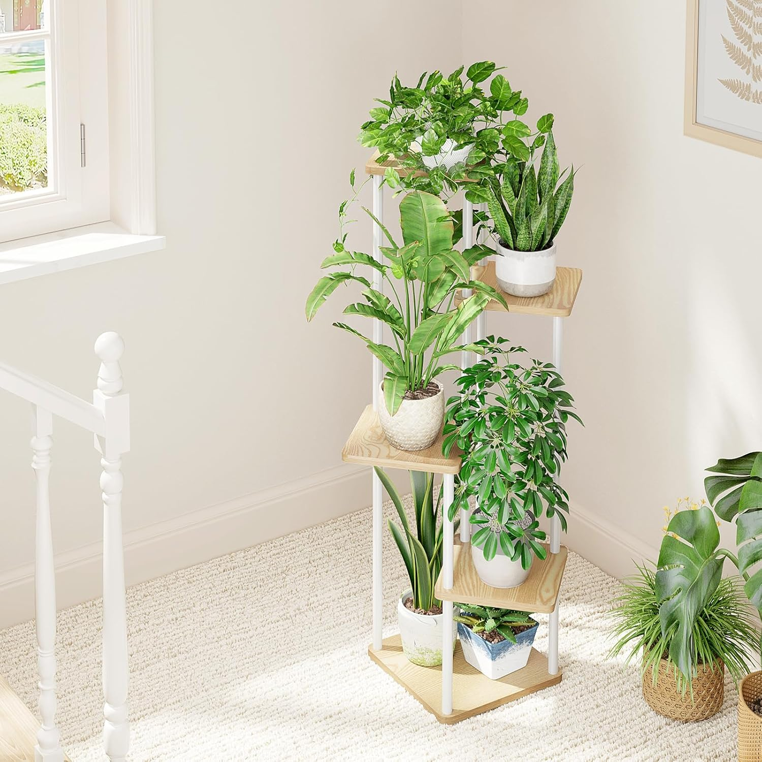 Bamworld Corner Plant Stand Indoor, Tall Metal Plant Shelf for Multiple Plants, 5 Tier Flower Stand for Patio Garden Balcony Living Room Bedroom(White) image number 5
