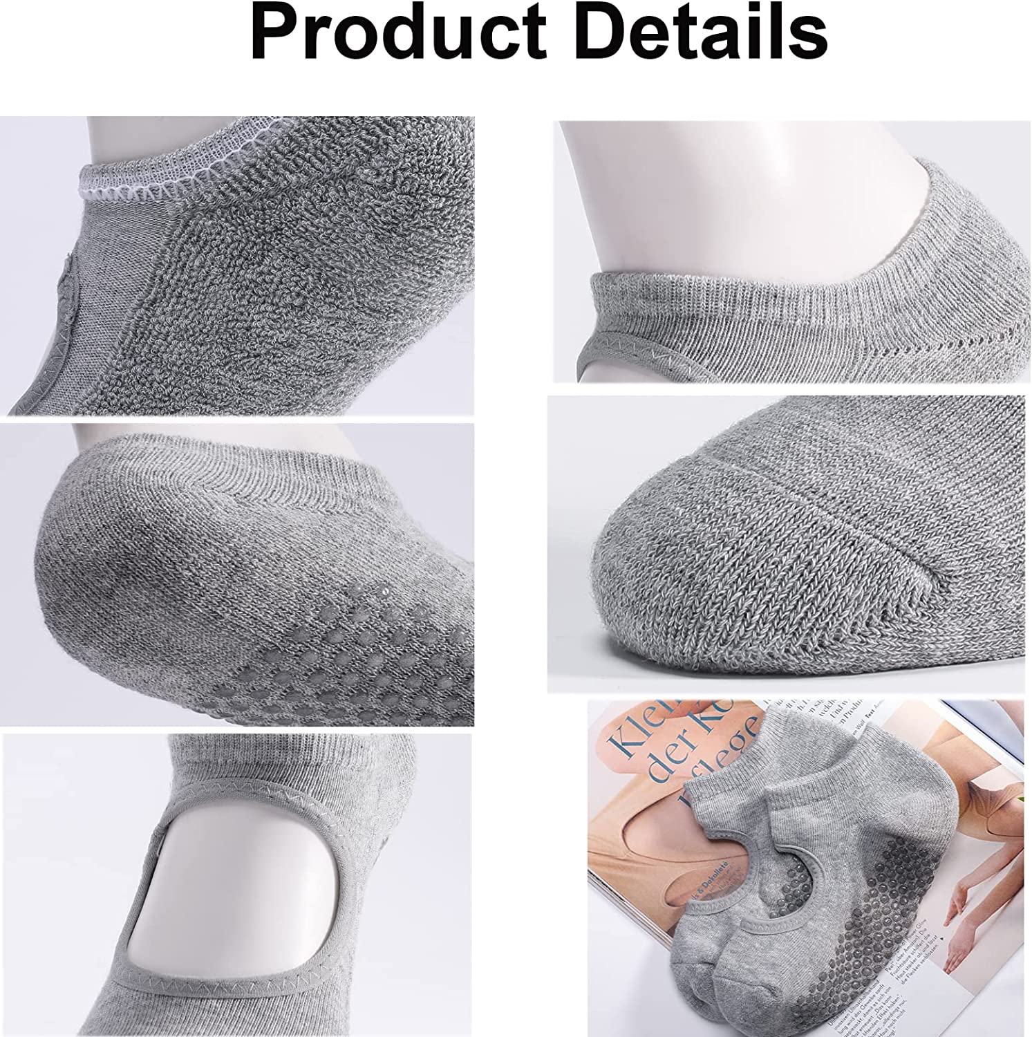 2 Pairs Women Yoga Barre Socks, anti Slip/Skid Silicone Gym Pilates Ballet Trampolines Bikram Fitness Sport Sweating image number 2