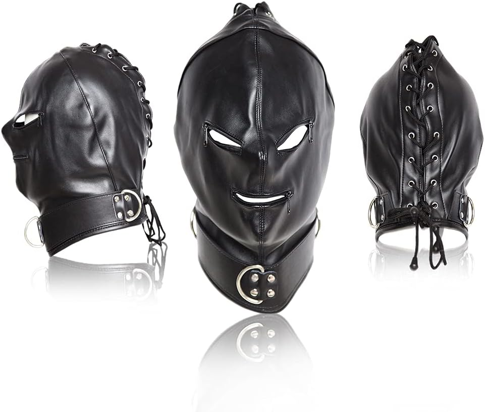 Romi Leather Bondage Mask Black Restraint Head Hood Sex SM Toys Adjustable Headgear with Zipper Unisex Adults Couples image number 4