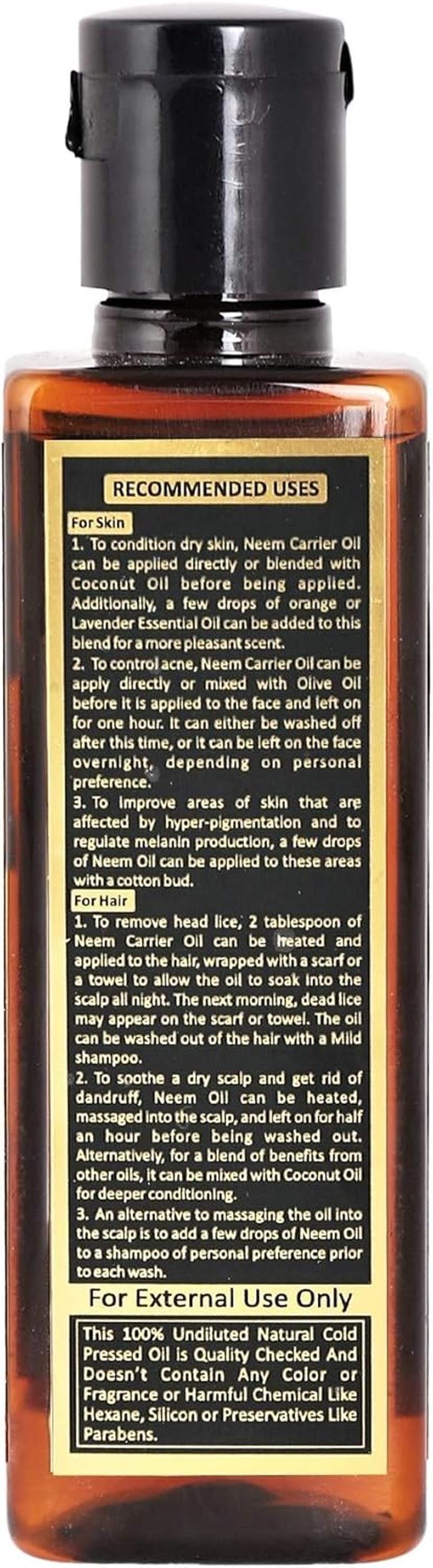 Herbtoniq Organic Neem (Azadirachta Indica) Cold Pressed Carrier Oil for Moisturizing, Healing, Dry Skin, Nail, Intensive Hair Care (100Ml, 3.38 Fl Oz)