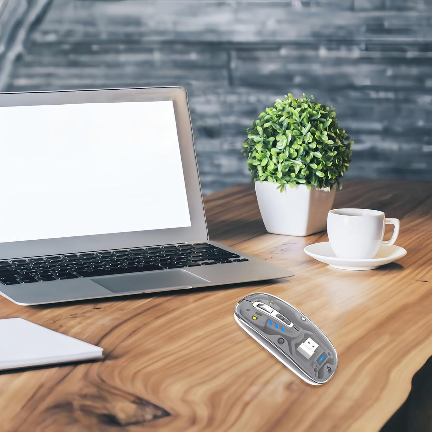 Lancoon Wireless Transparent Mouse with 2.4G Mute Button Cool Blue Light 3 Adjustable DPI Optical Sensor Rechargeable Design Magnetism Cover for Computer Gaming Home - Gray image number 4