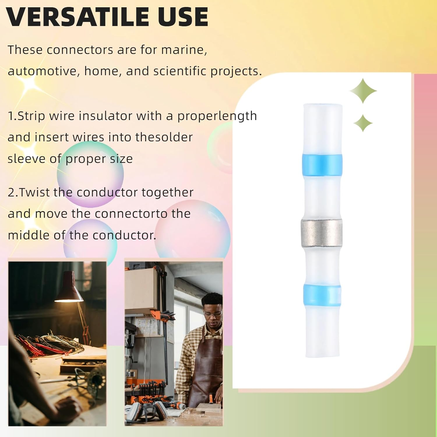 JESSINIE 150 Pcs Solder Seal Wire Connectors Kit, Heat Shrink Waterproof Electrical Butt Terminals for Marine Automotive Trailer RV, Boat Truck Wiring with Assortment Box image number 5