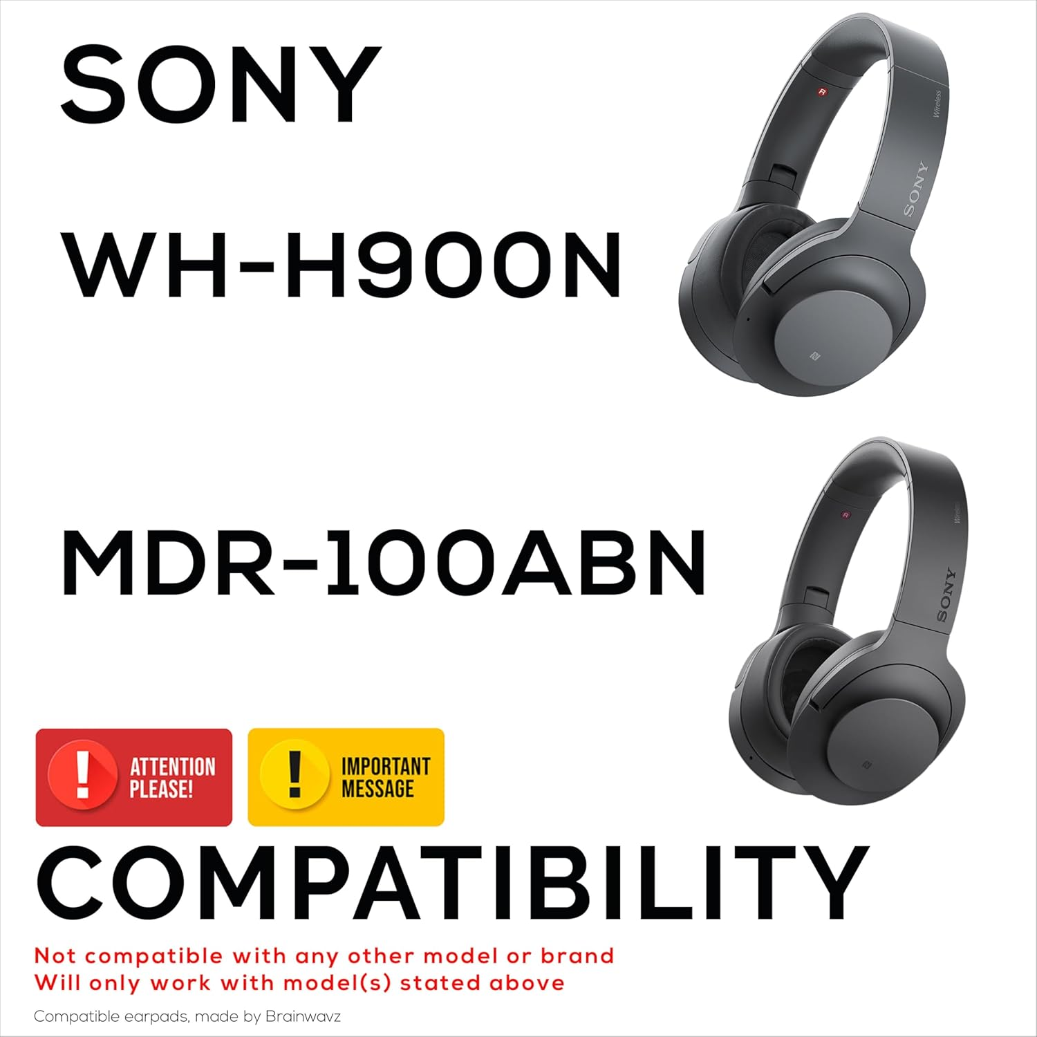 Replacement Earpads for Sony WH-H900N & MDR-100ABN Headphones, PU Leather, Memory Foam for Extra Comfort, Upgraded, Durable & Long Lasting Ear Cushions by Brainwavz